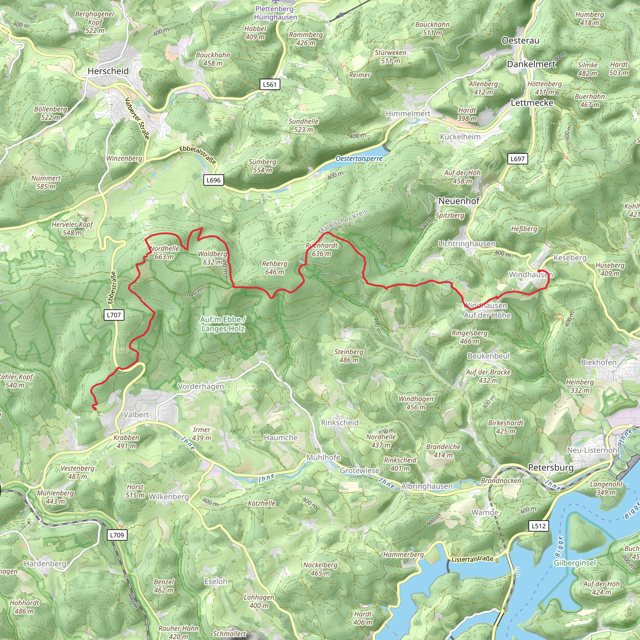 Valbert to Windhausen Walk via Wolfsbruch mobile static map