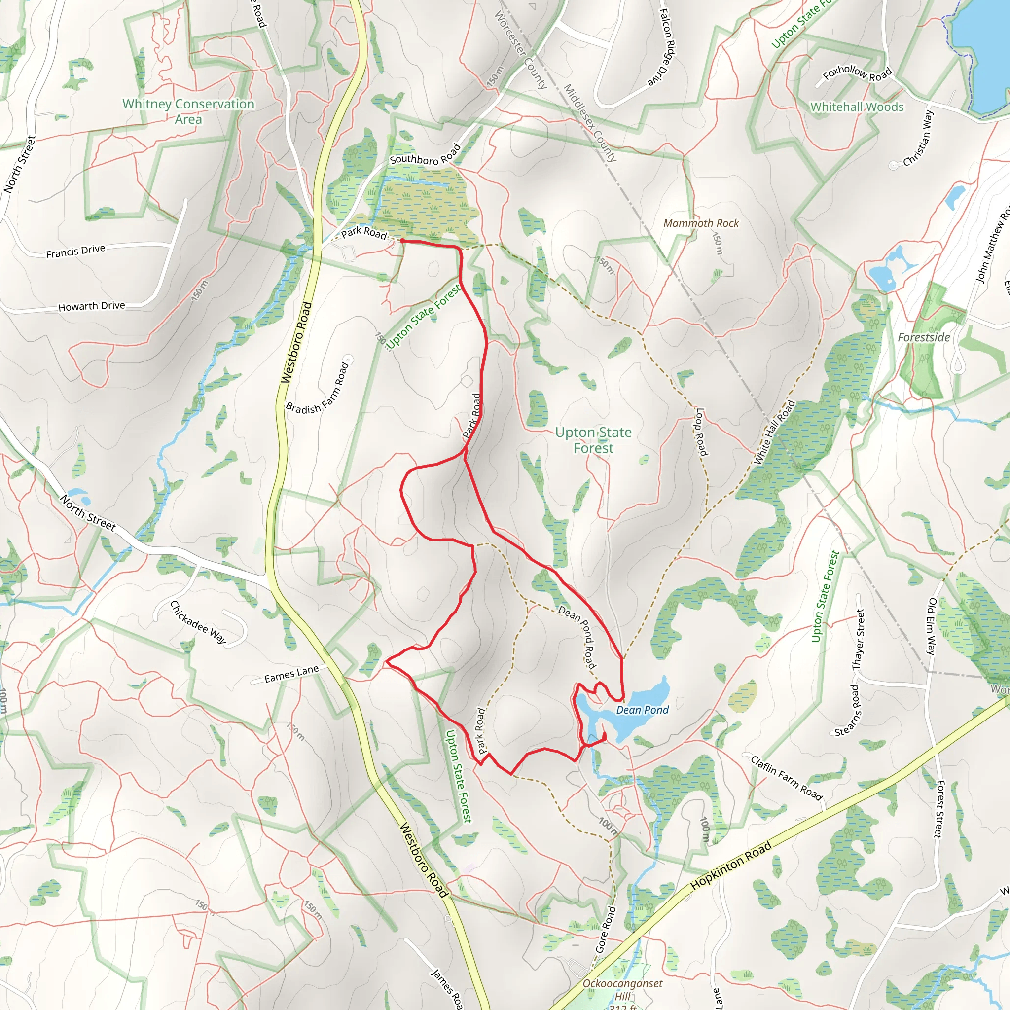 Whistling Cave Trail and Dean Pond Loop TRail - Upton State Forest mobile static map