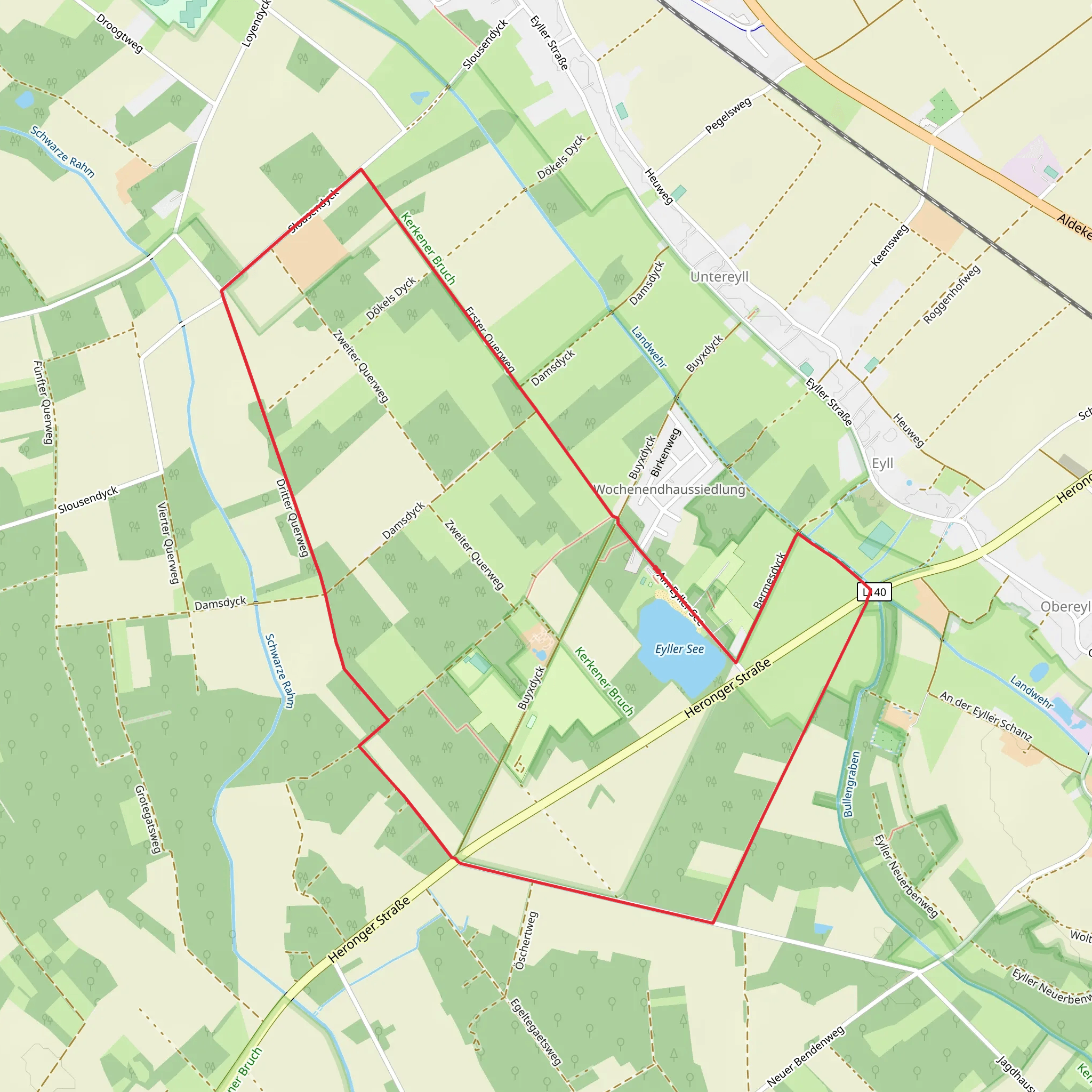 Eyller See Rundweg and Rhein-Niers Weg mobile static map