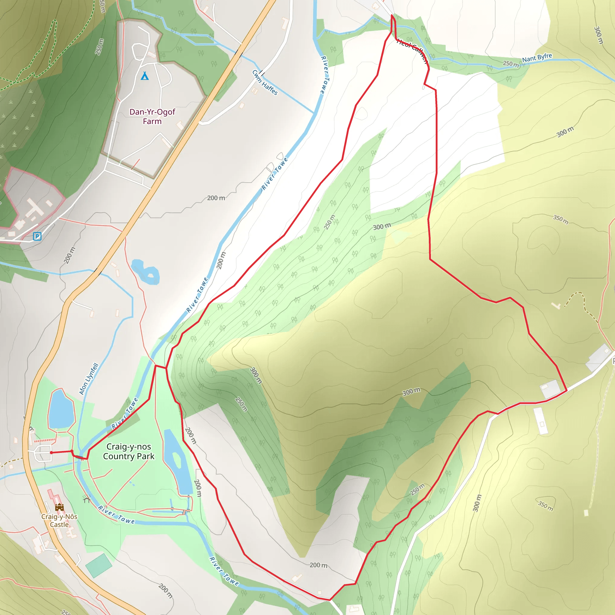 Craig-y-Nos Country Park Loop mobile static map