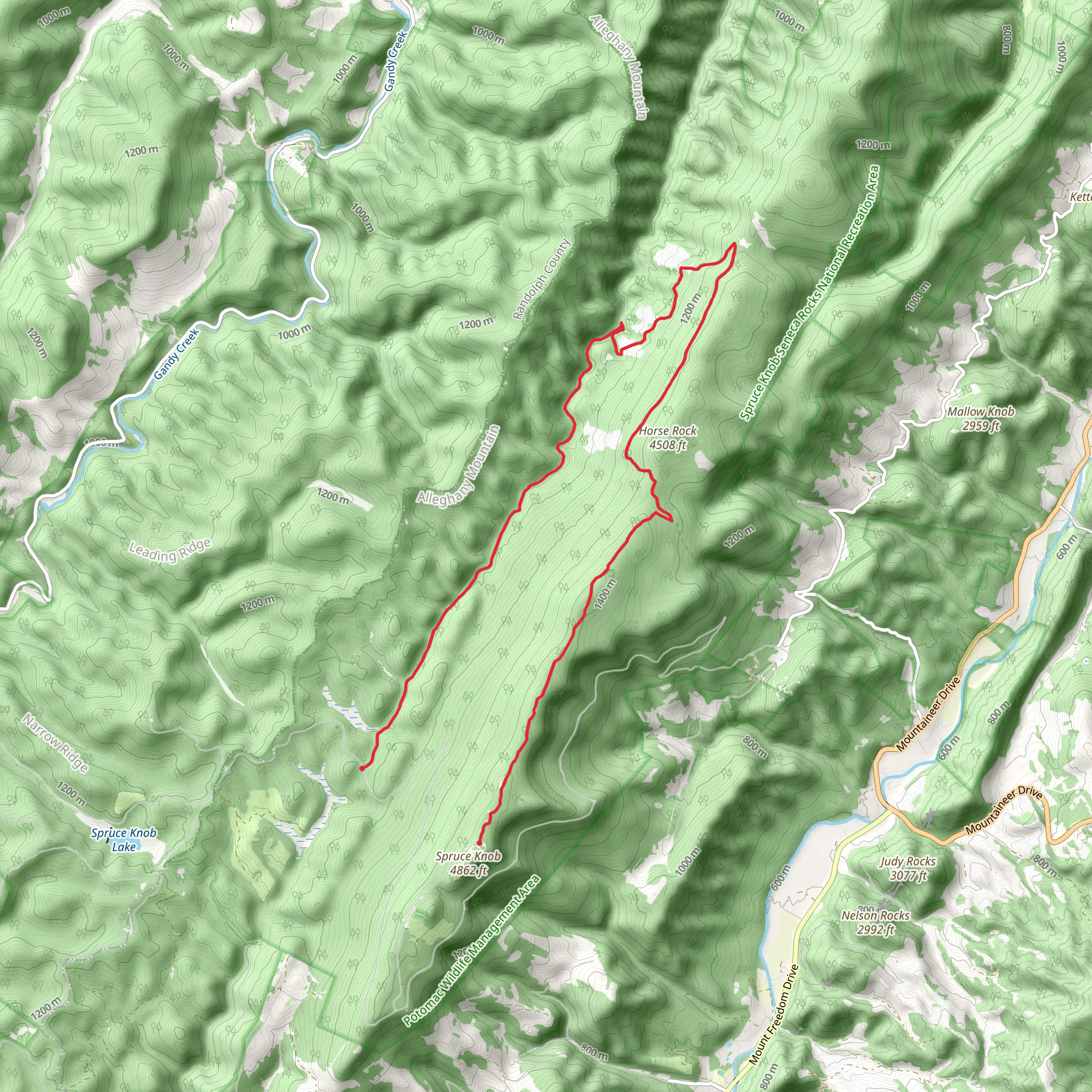 Huckleberry, High Meadows and Seneca Creek Trail mobile static map