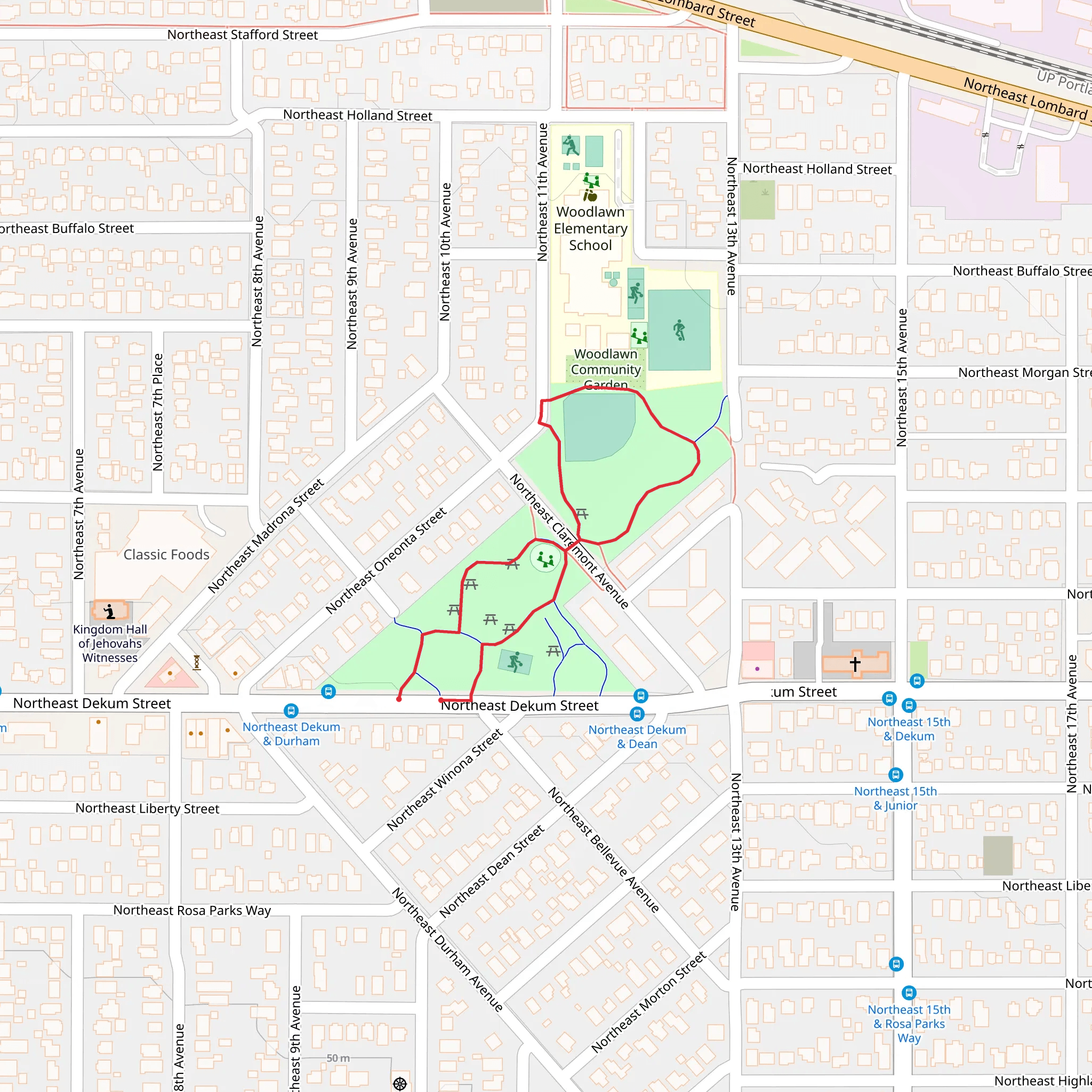 Woodlwan Park and Woodlawn Community Garden Loop mobile static map