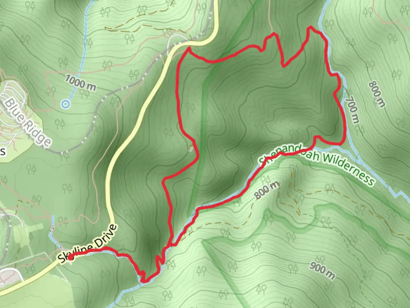 An image depicting the trail Dark Hollow Falls and Rose River Loop Trail and its surrounding area.