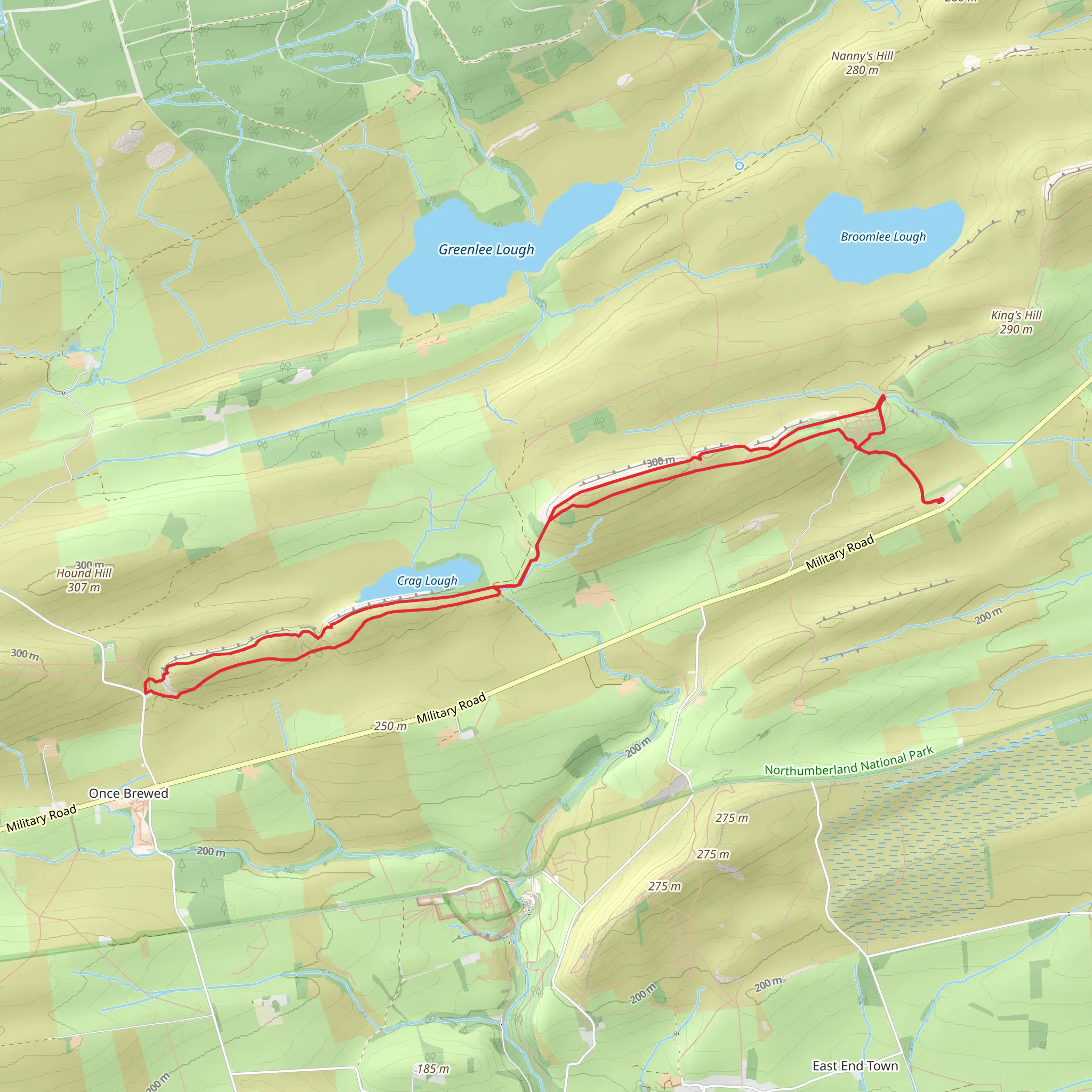 Crag Lough and Milecastle via H W Path mobile static map