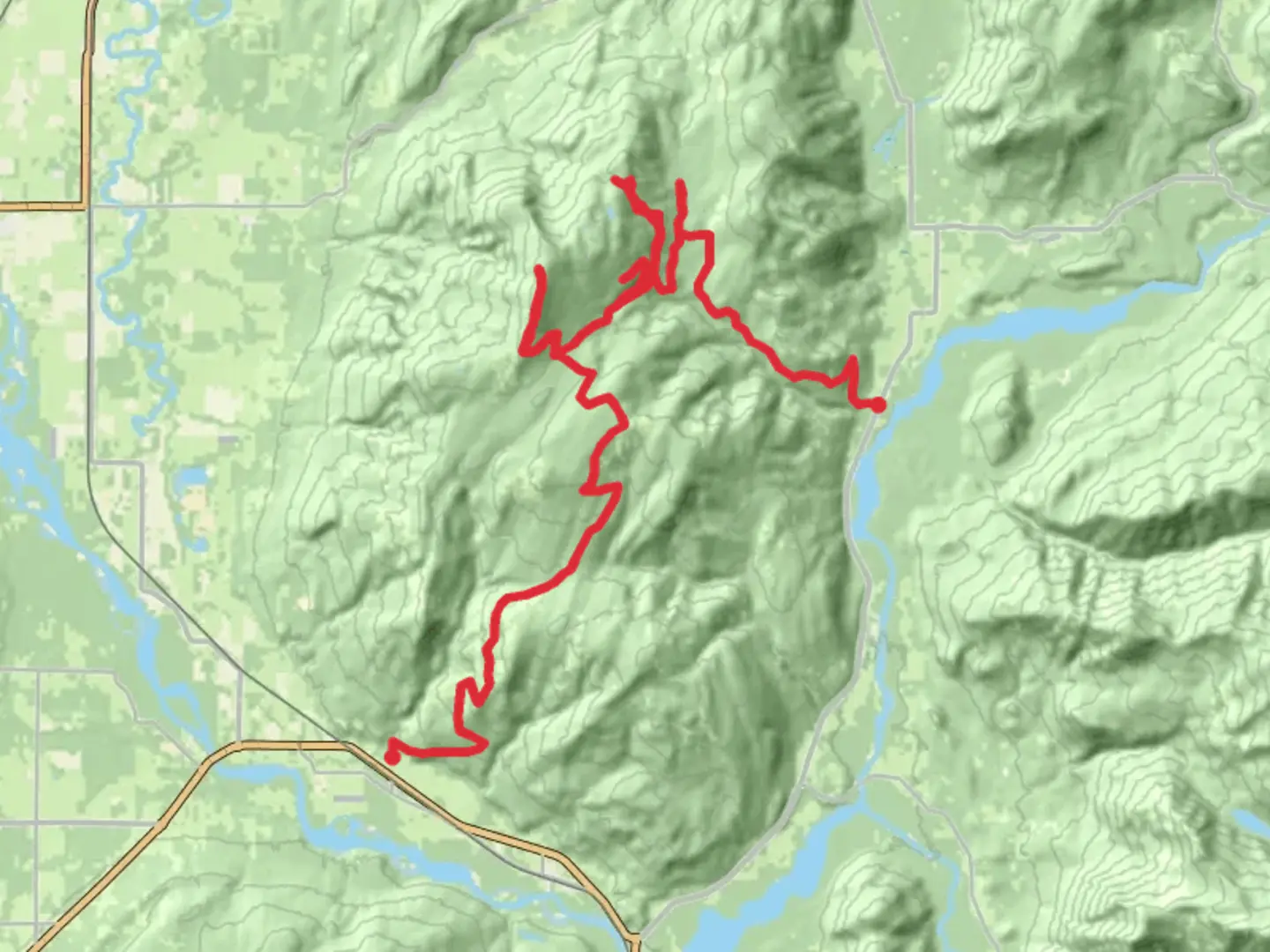 An image depicting the trail Sumas Mountain, Coal Creek and Saar Creek and its surrounding area.