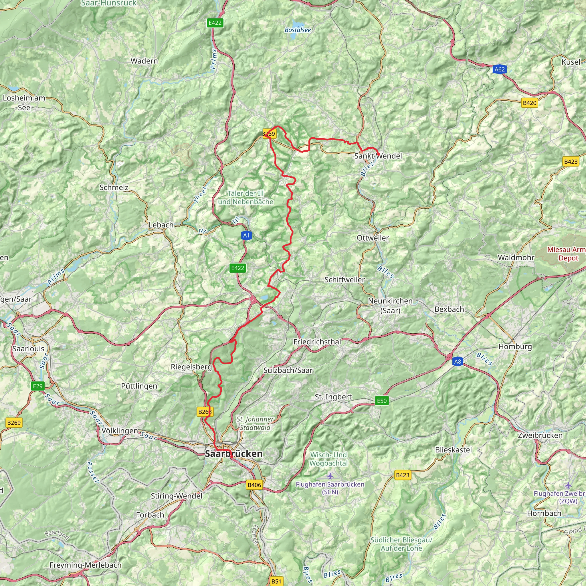 Jakobsweg St Wendel - Saarbrücken mobile static map