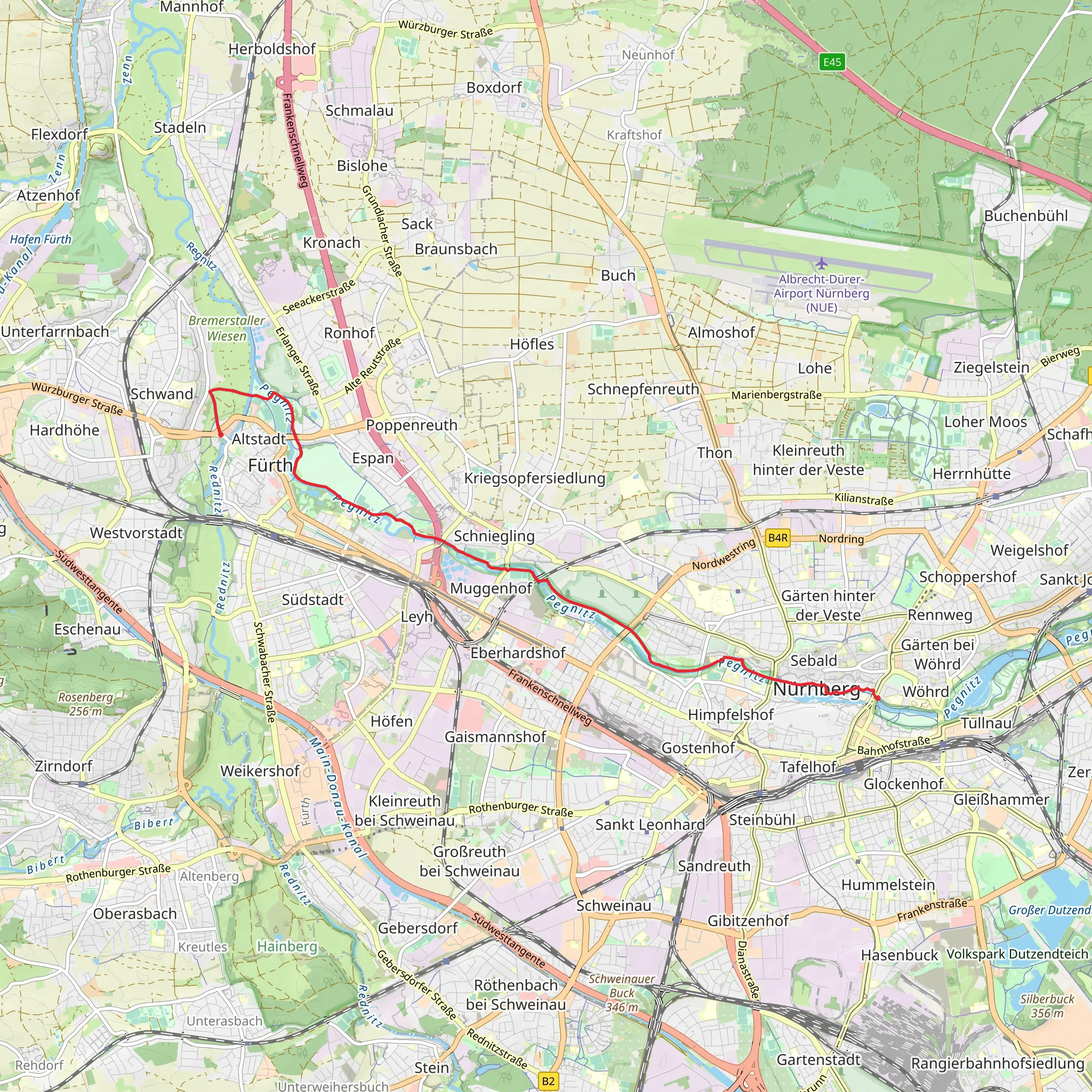 Fürth-Stadthalle to Wöhrder Wiese via Suessheimweg mobile static map