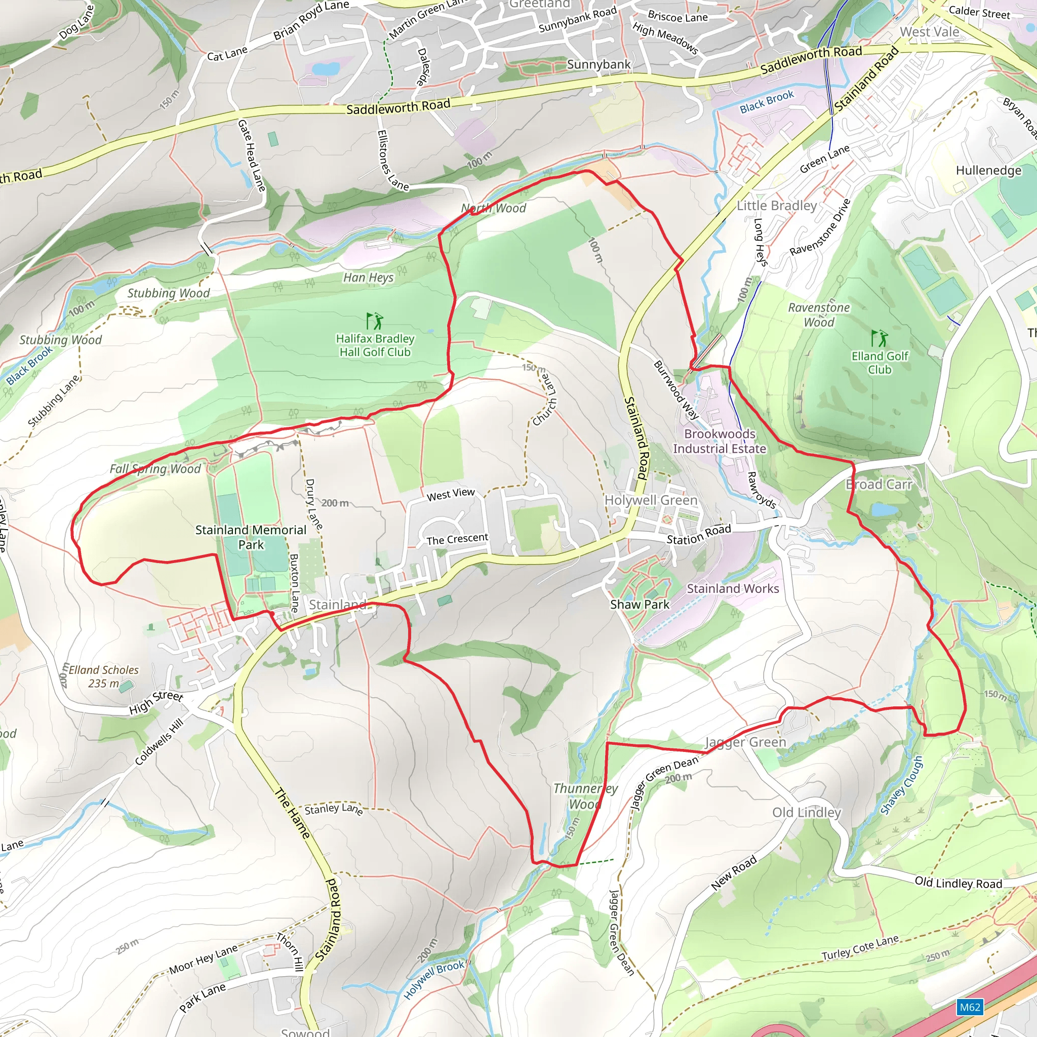 Stainland to Holywell Green Loop mobile static map