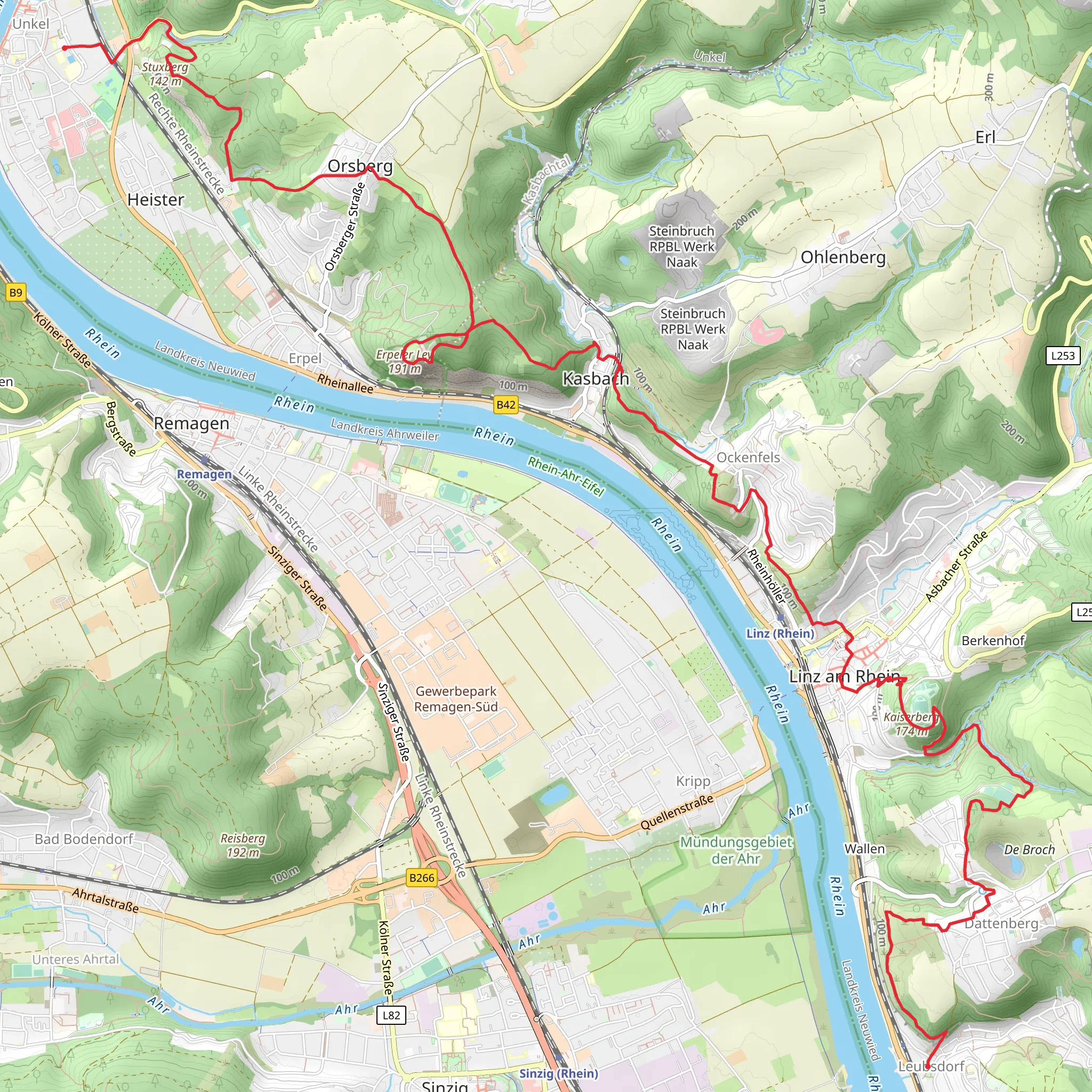 Unkel to Leubsdorf Walk mobile static map