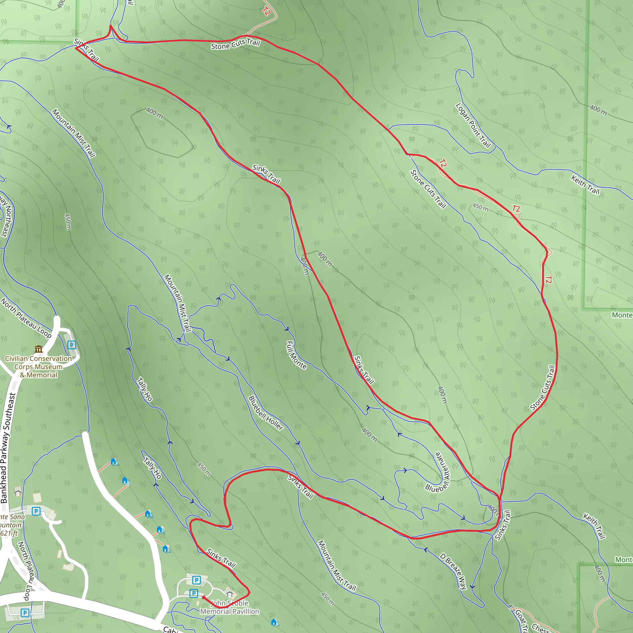 Sinks and Stone Cuts Loop Trail mobile static map
