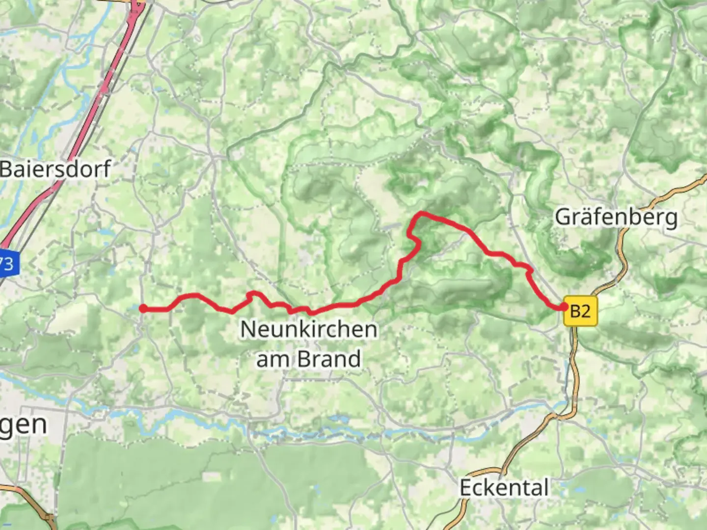 An image depicting the trail Marloffstein to Igensdorf Walk and its surrounding area.