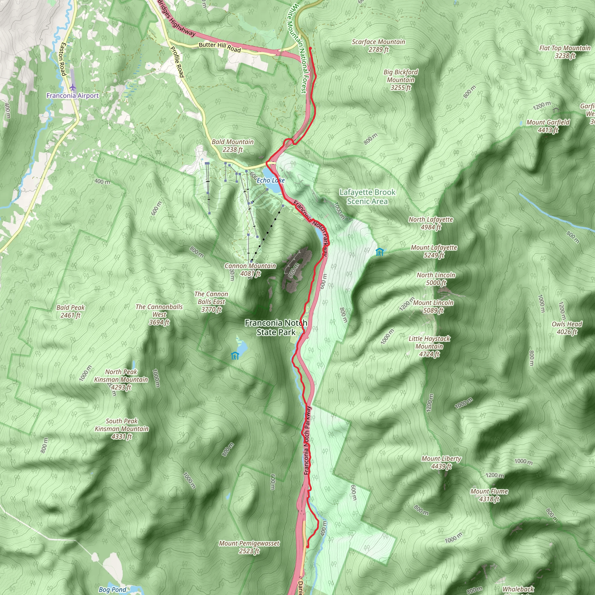 Franconia Notch Path via Echo and Profile Lake mobile static map