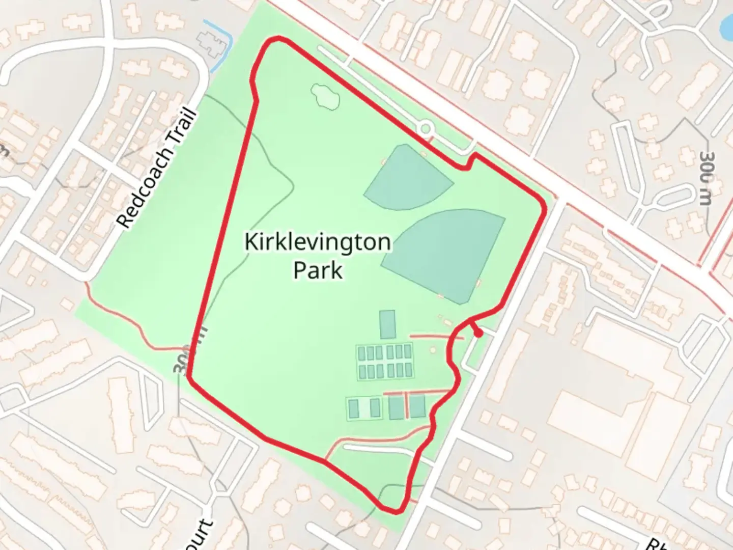 An image depicting the trail Kirklevington Park Loop and its surrounding area.