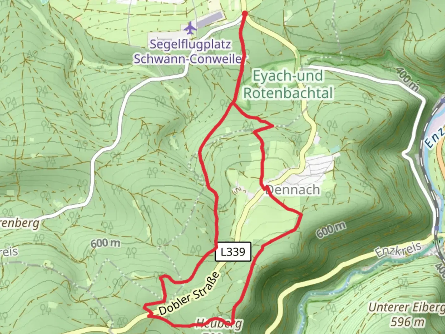 An image depicting the trail Hirtenweg and Hohrißweg Loop and its surrounding area.
