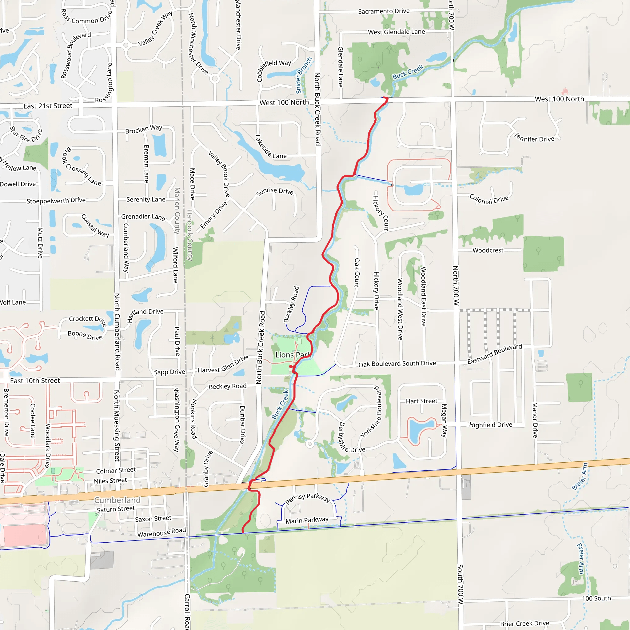 Buck Creek trail from Lions Park mobile static map
