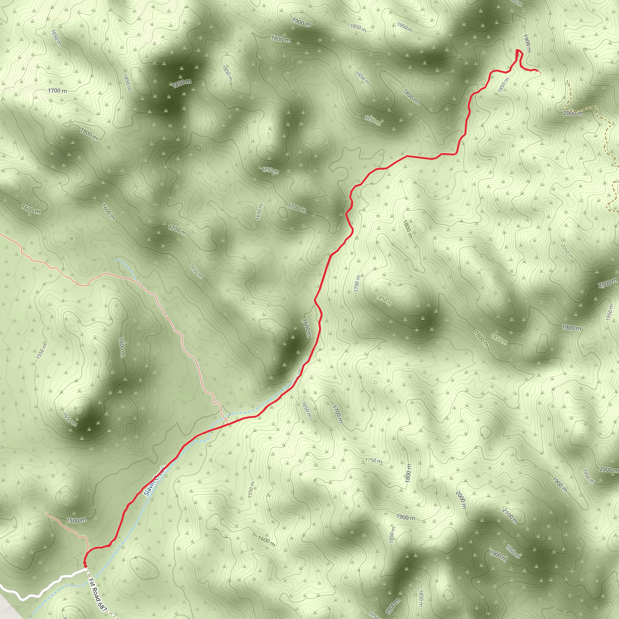 Slavin Gulch Trail Out and Back mobile static map