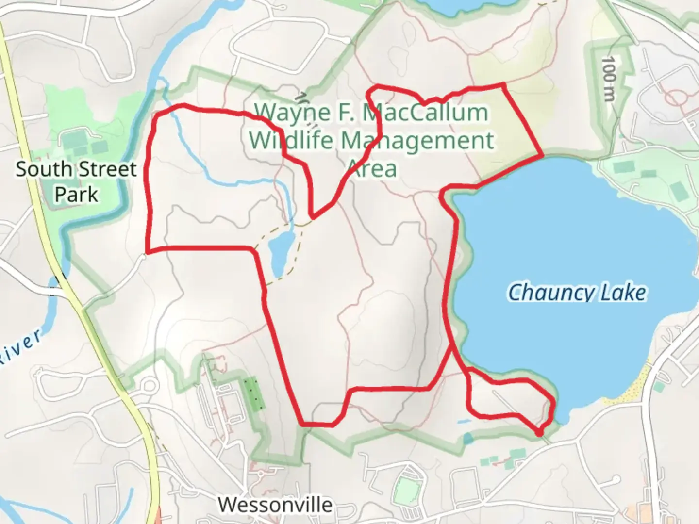 An image depicting the trail Chauncy Lake Loop and its surrounding area.