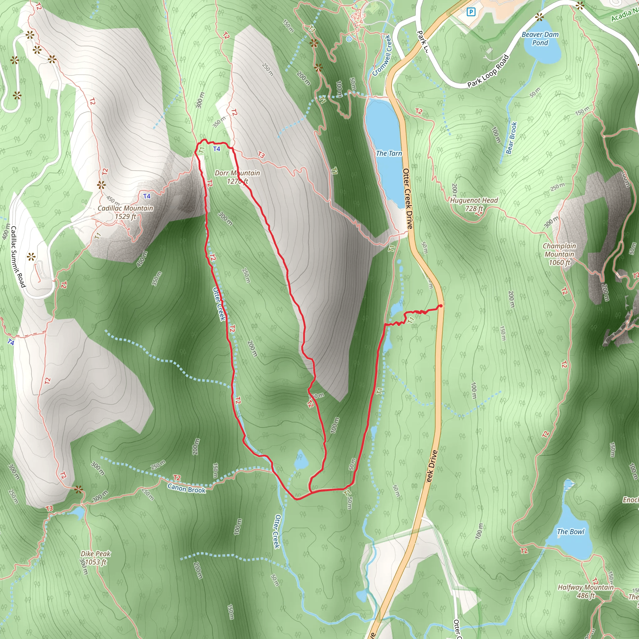 A Murray Young Path, Dorr Mountain Loop via Canon Brook Trail mobile static map