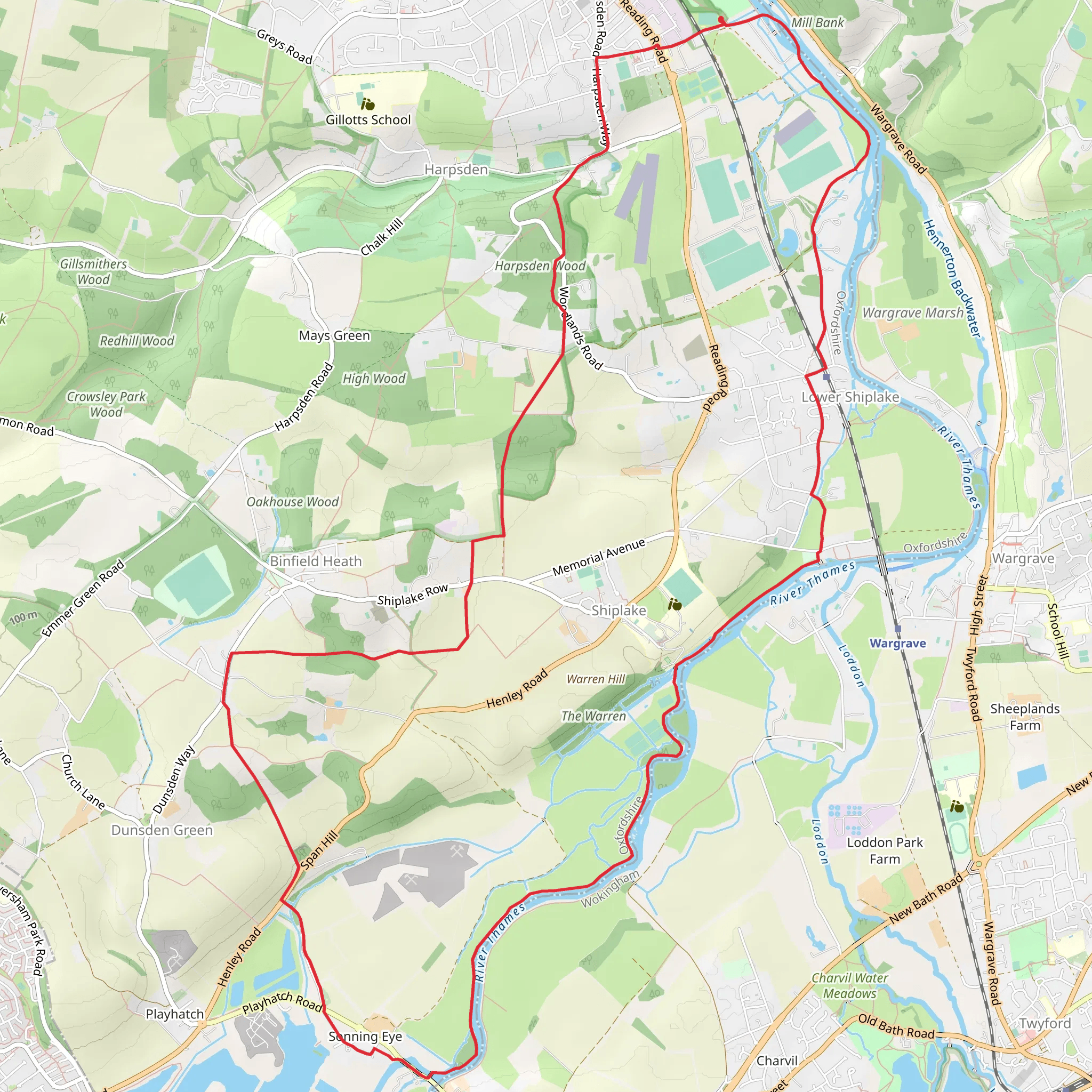 Marsh Meadows to Sonning Eye Loop via River Thames mobile static map