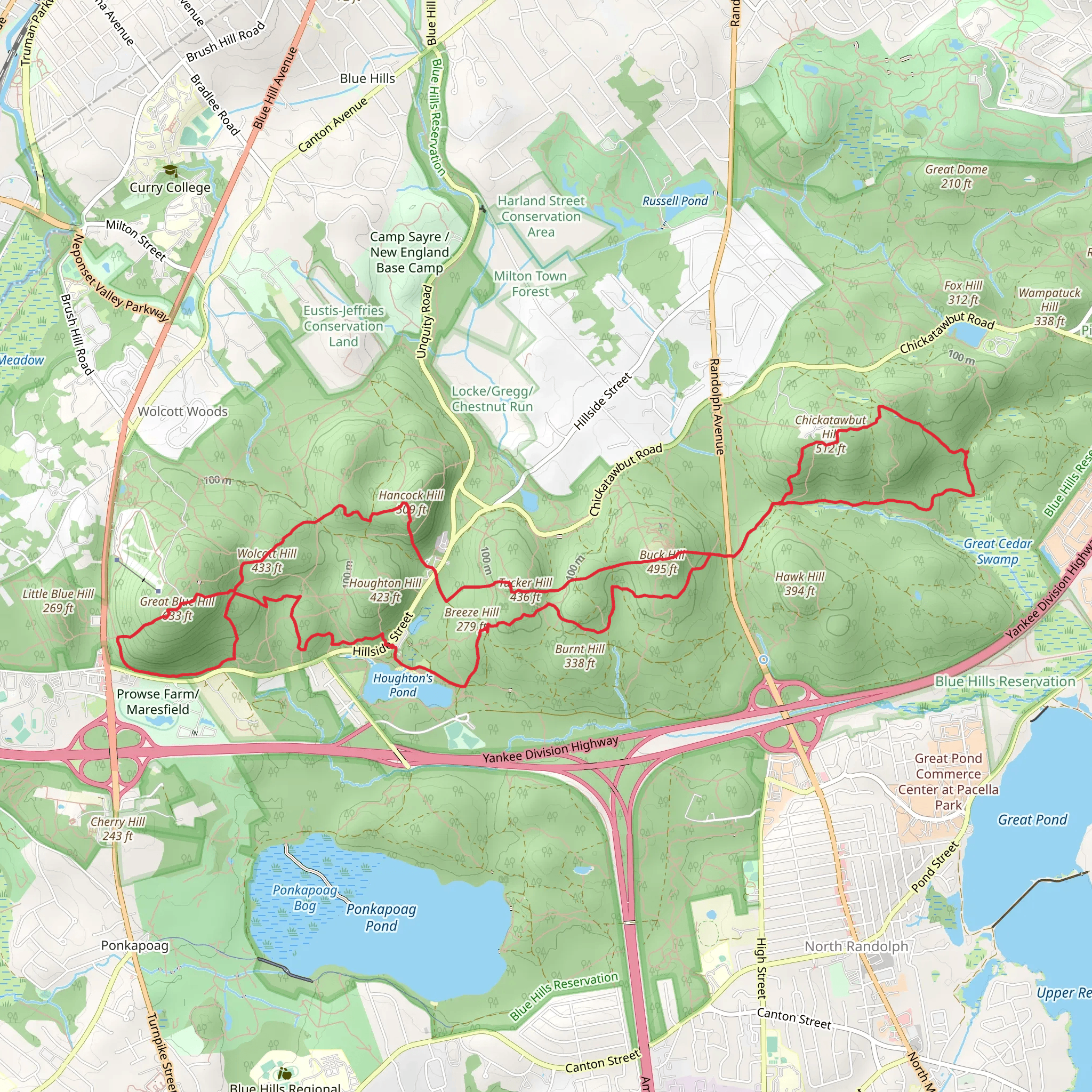Houghton Hill, Breeze Hill, Hancock Hill and Fenno Peak Loop mobile static map