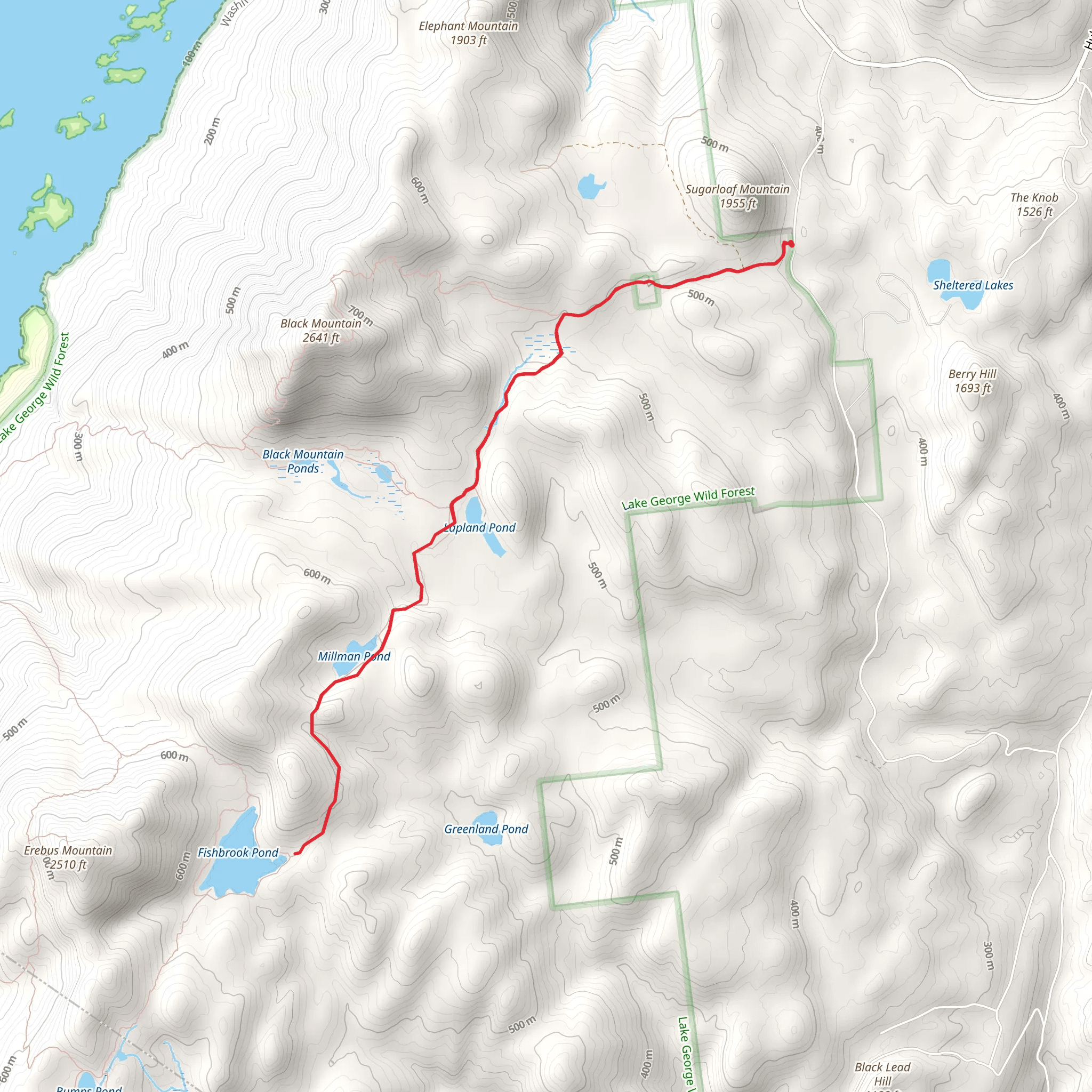 Fishbrook Pond via Black Mountain Summit Trail mobile static map