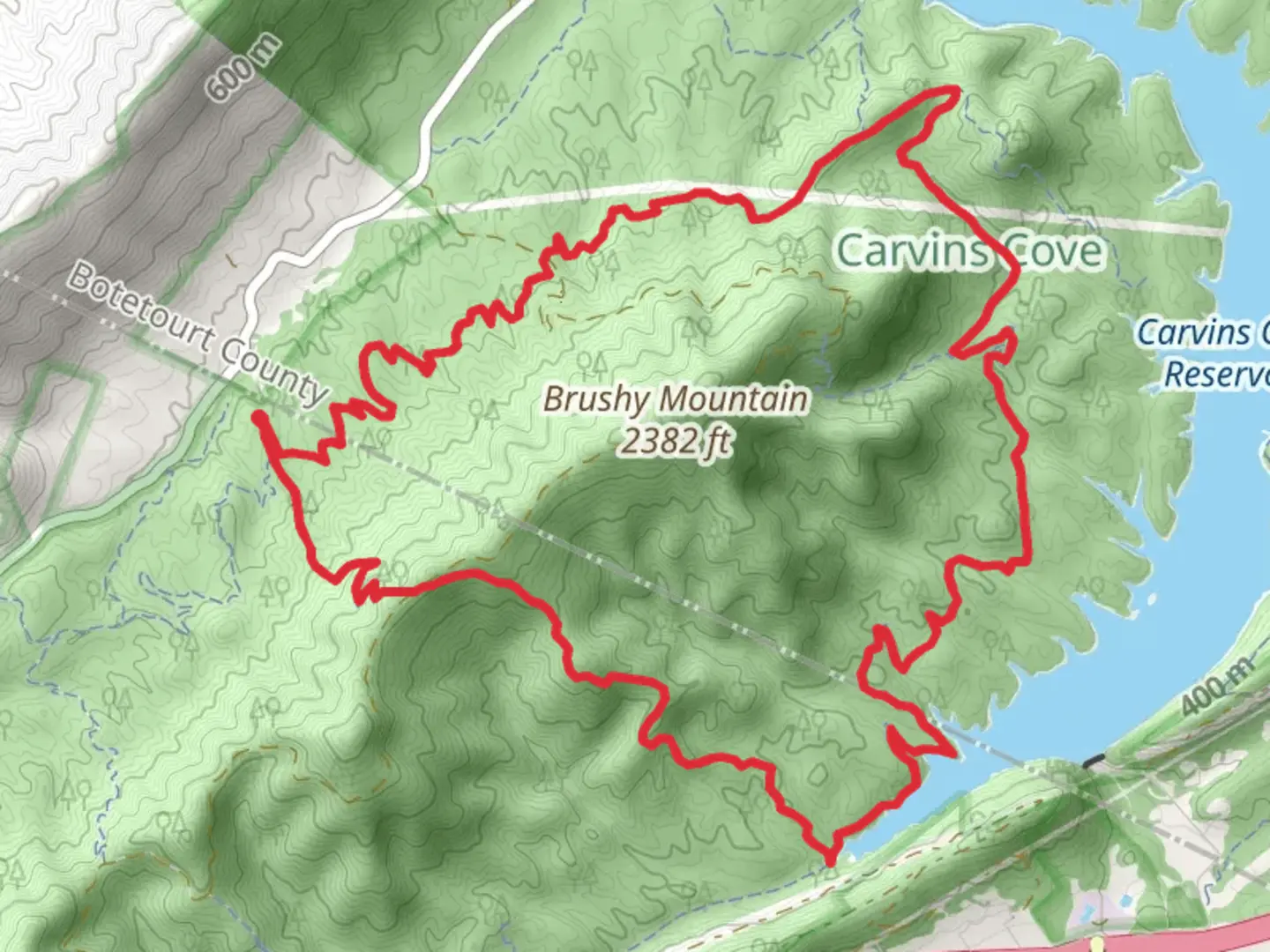 An image depicting the trail Four Gorges, Hemlock Tunnel and The Gauntlet Loop and its surrounding area.