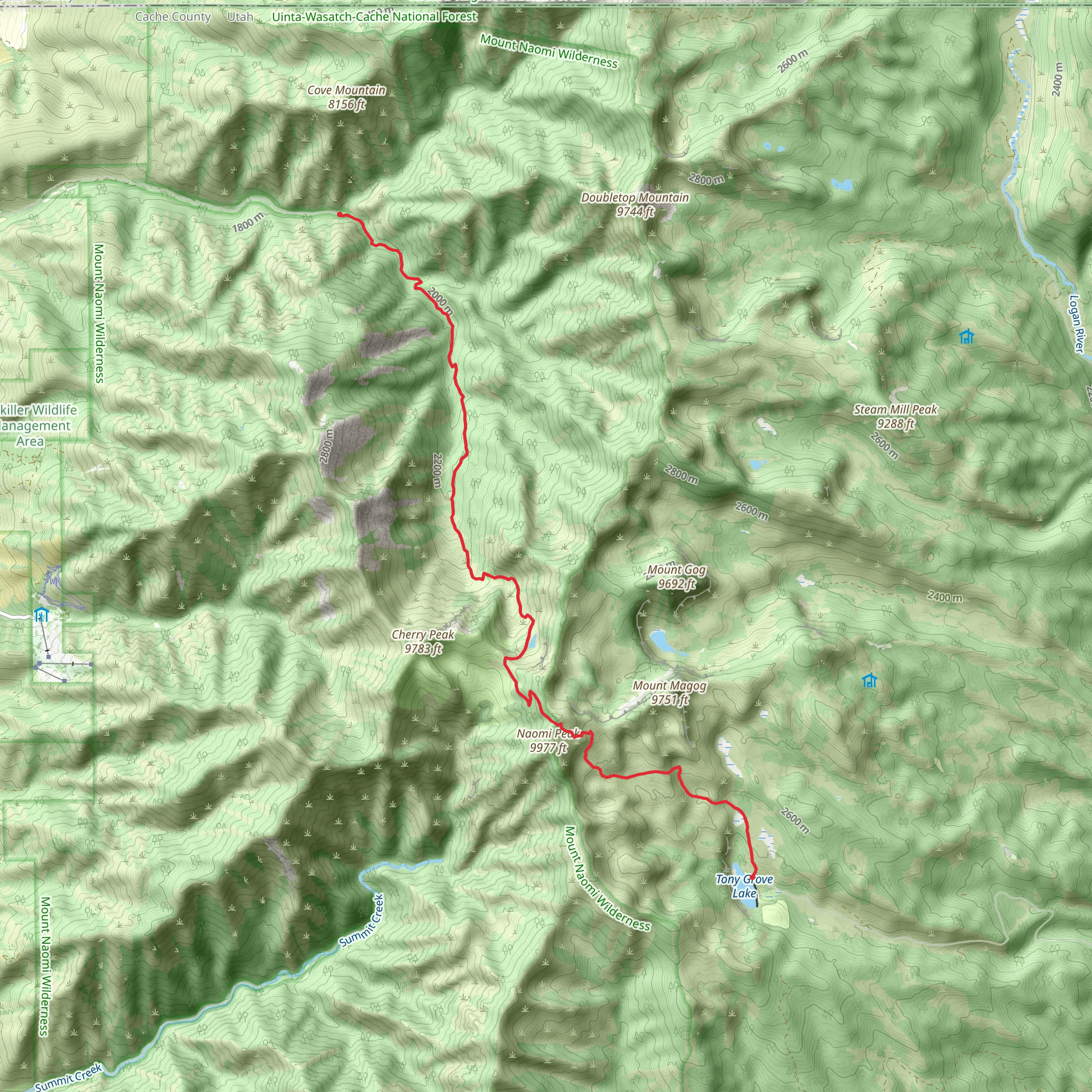 Mount Naomi NRT from Tony Grove Lake mobile static map