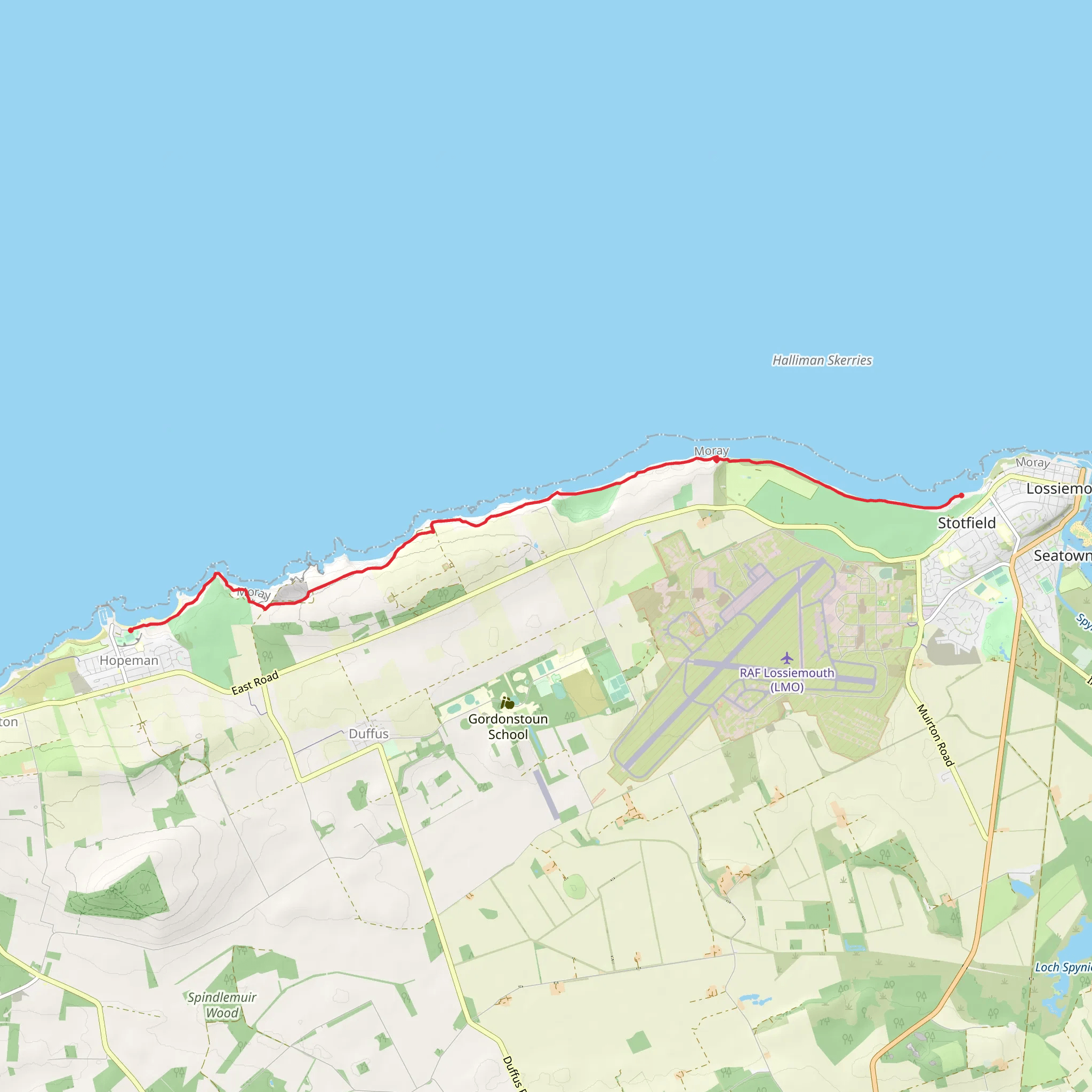 Hopeman to Lossiemouth via Moray Coast Trail mobile static map
