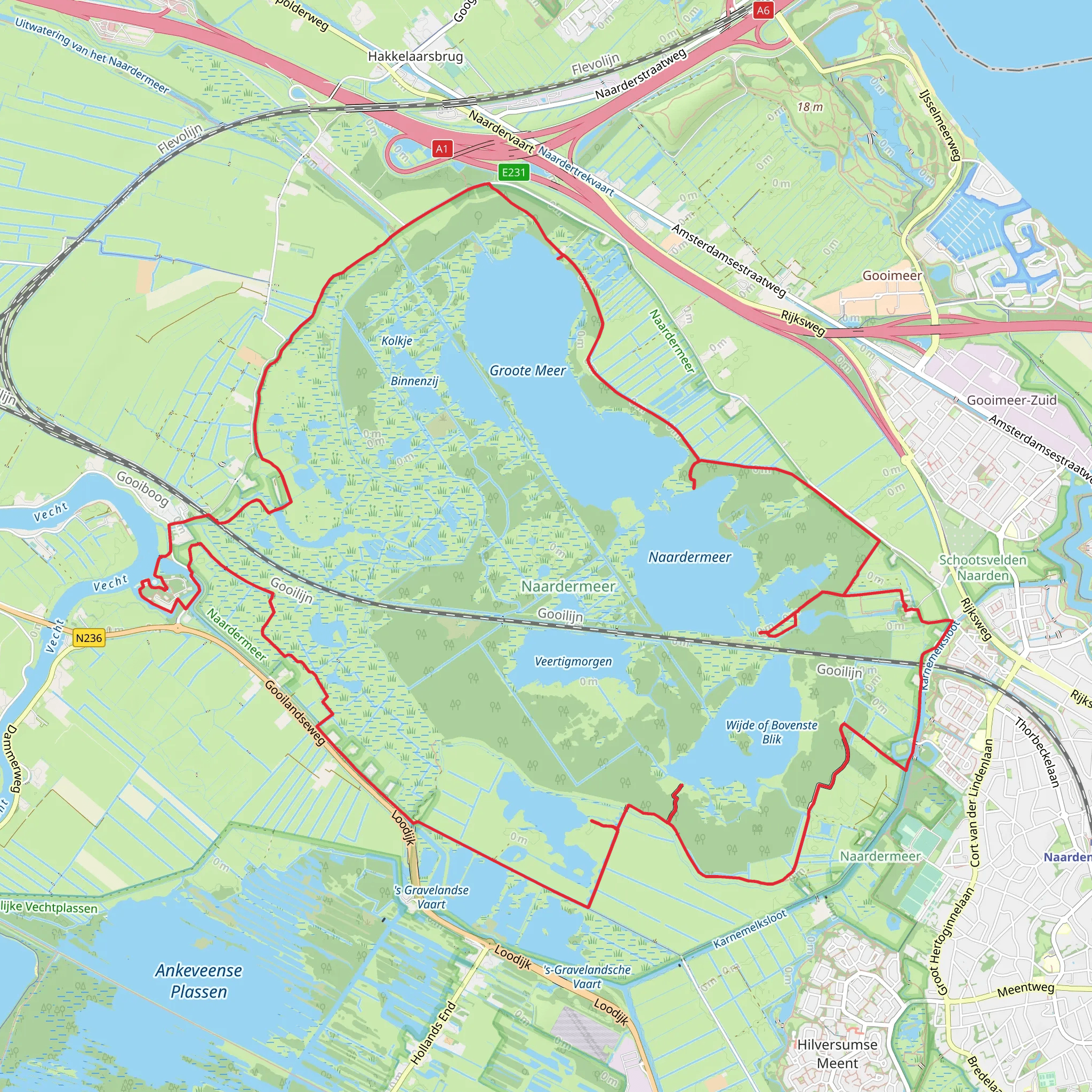 Middenpol, Hilversumse Bovenmeent, Naardermeer and Grote Meer Loop mobile static map