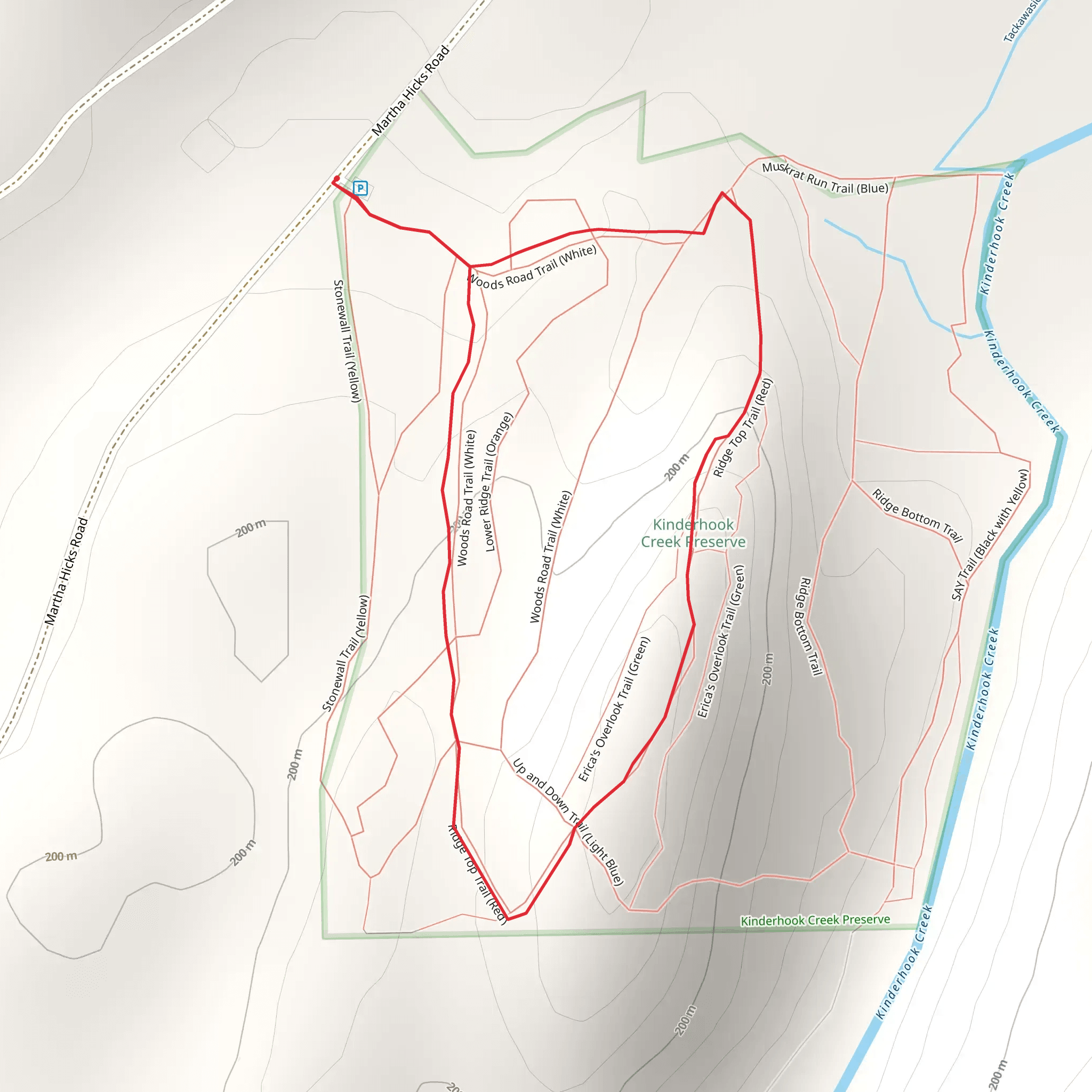 Woods Road Trail - White and Ridge Top Trail - Red Loop mobile static map