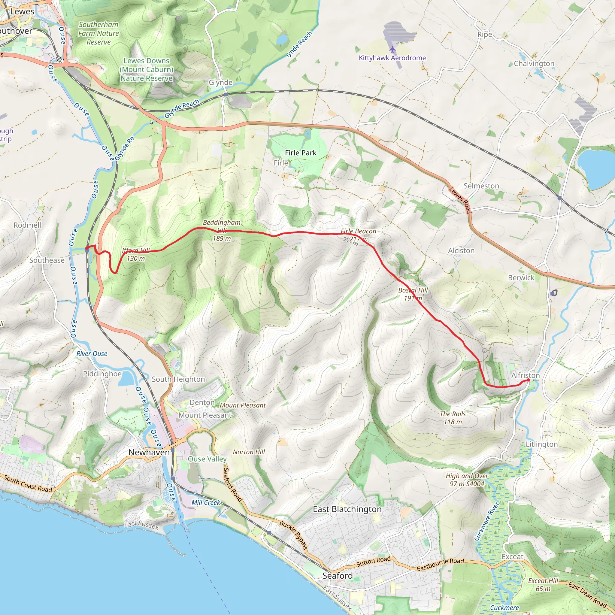 Southease to Alfriston Walk mobile static map