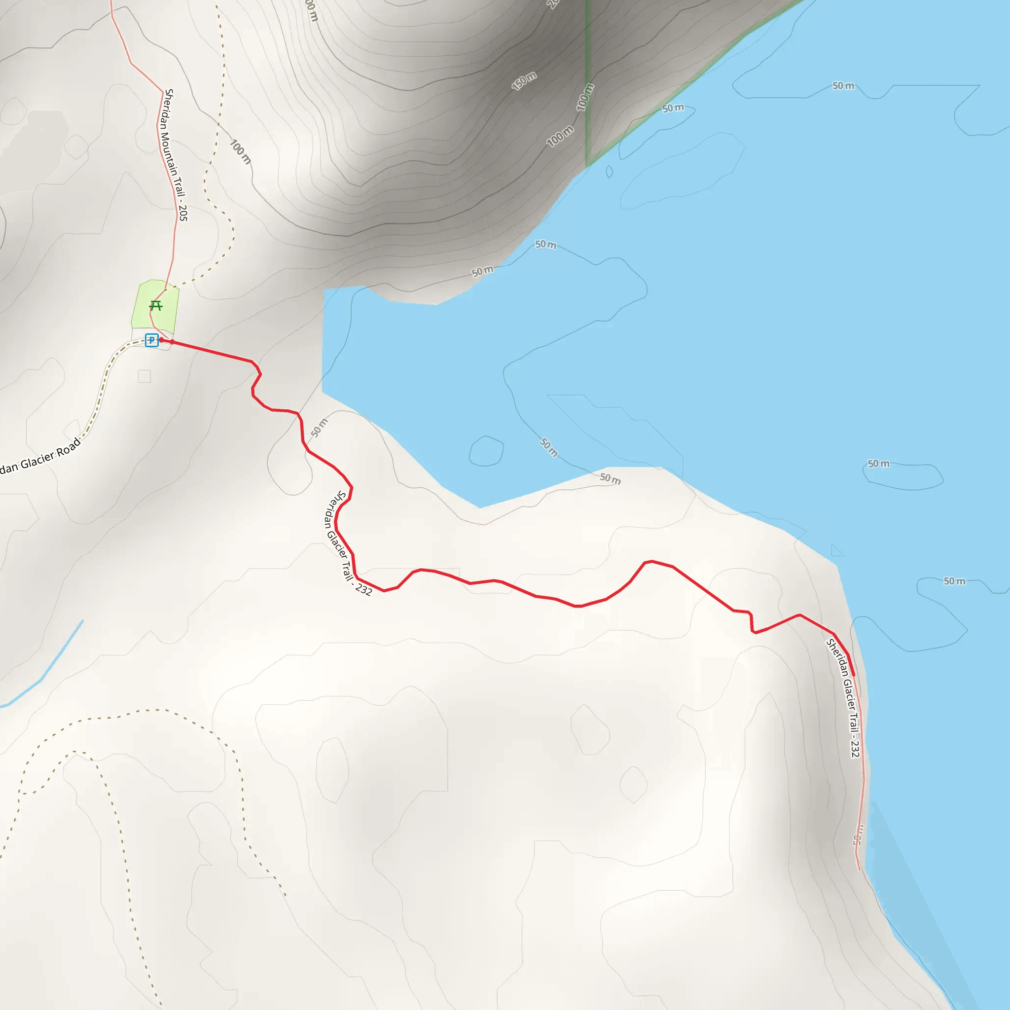 Sheridan Glacier Trail Out and Back mobile static map