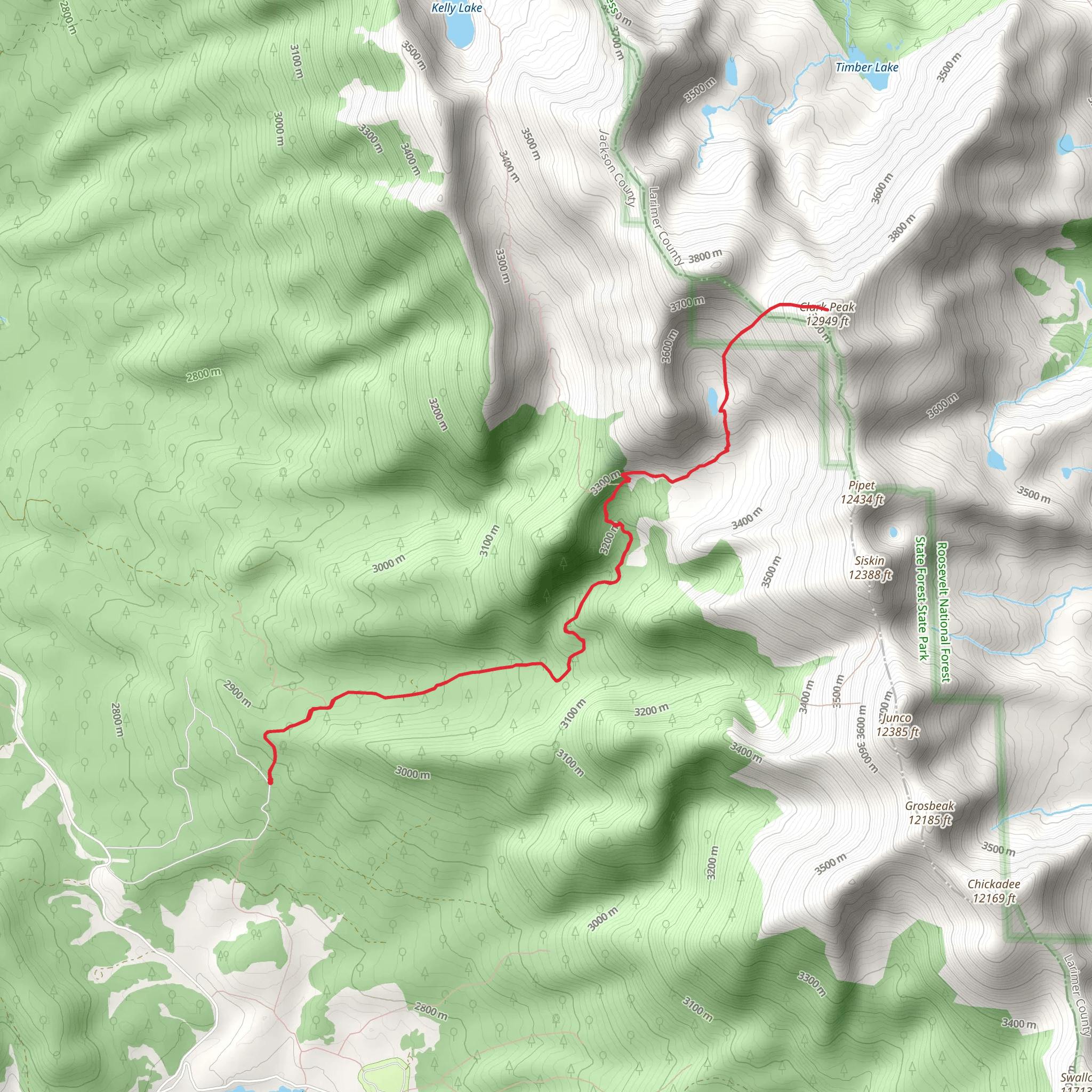 Clark Peak and Jewel Lake via Ruby Jewel Road mobile static map