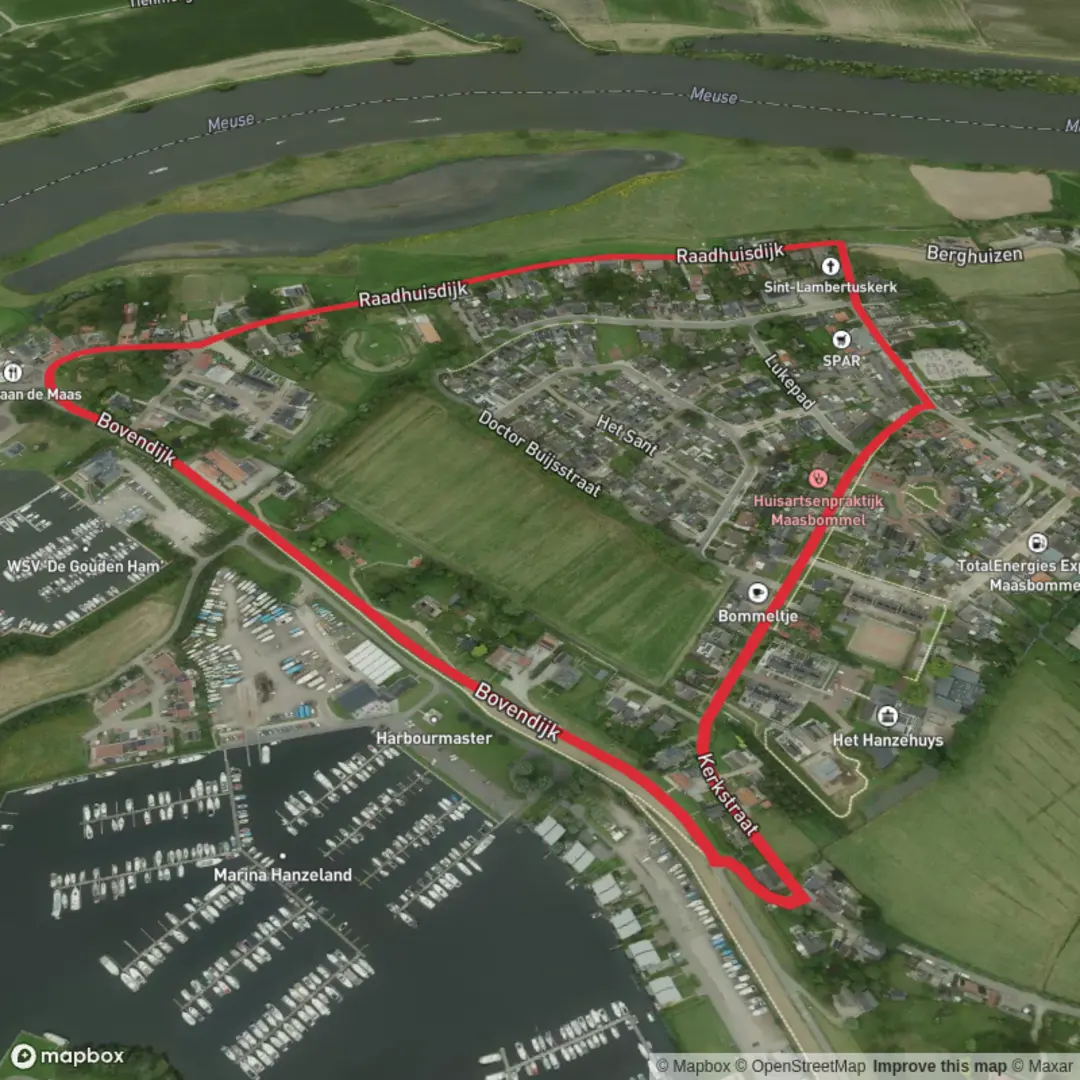 An image depicting the trail Maasbommel Loop and its surrounding area.