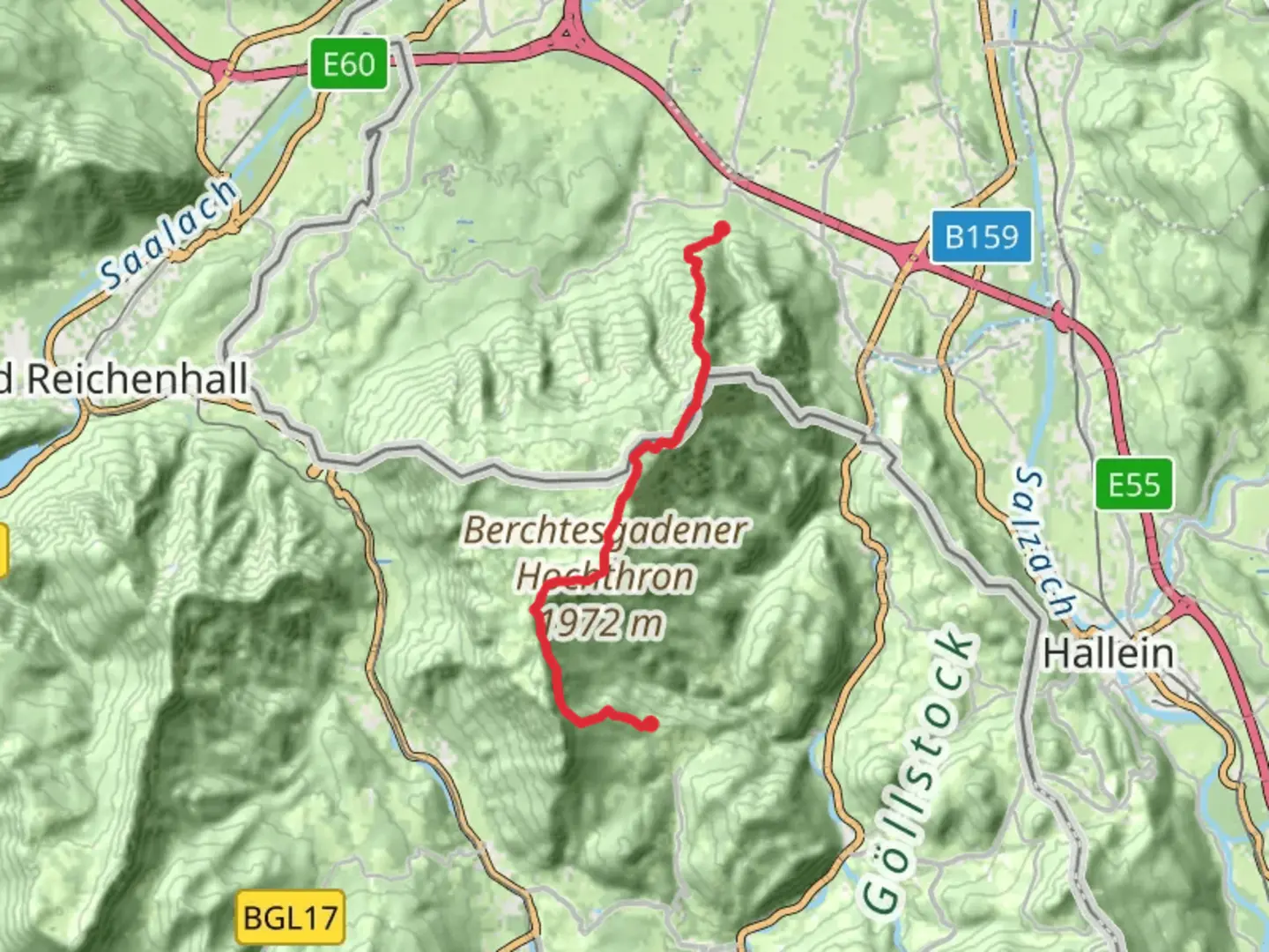 An image depicting the trail Steinbichl to Glanegg Walk via Berchtesgadener Hochthron and its surrounding area.
