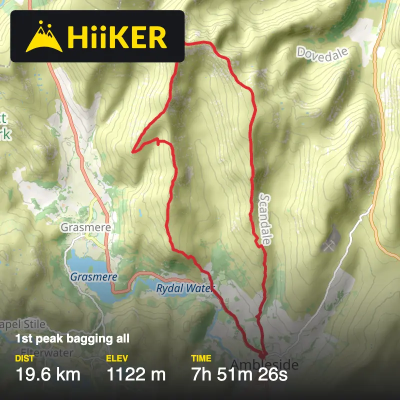 A map preview of the recording 1st peak bagging trip.