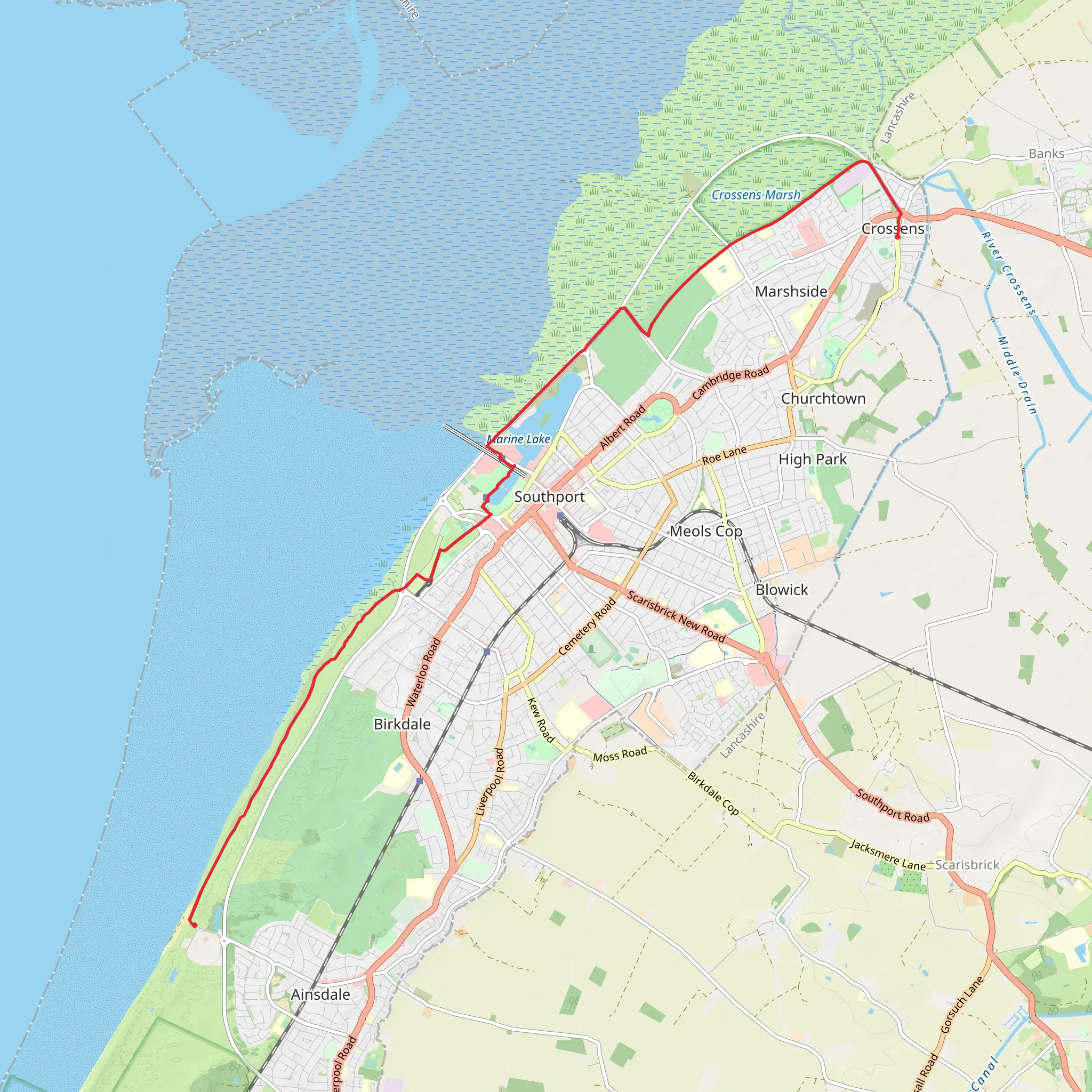 Crossens to Ainsdale on Sea Walk mobile static map