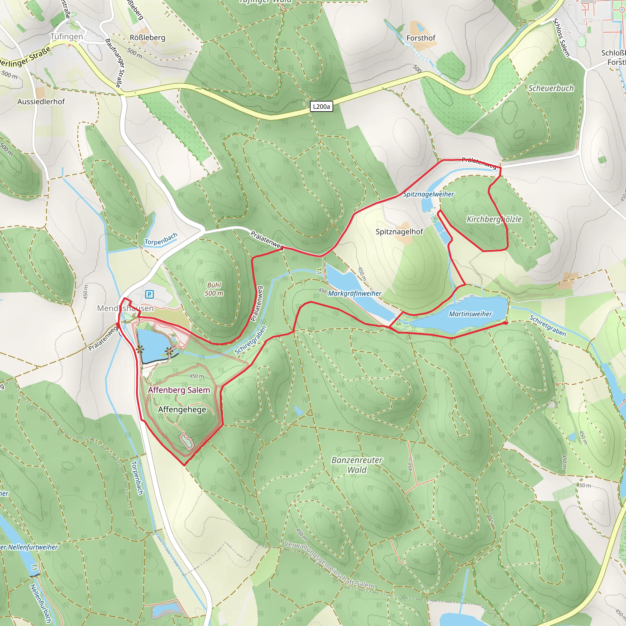 Martinsweiher, Affenberg and Mendlishauser Weiher Loop mobile static map