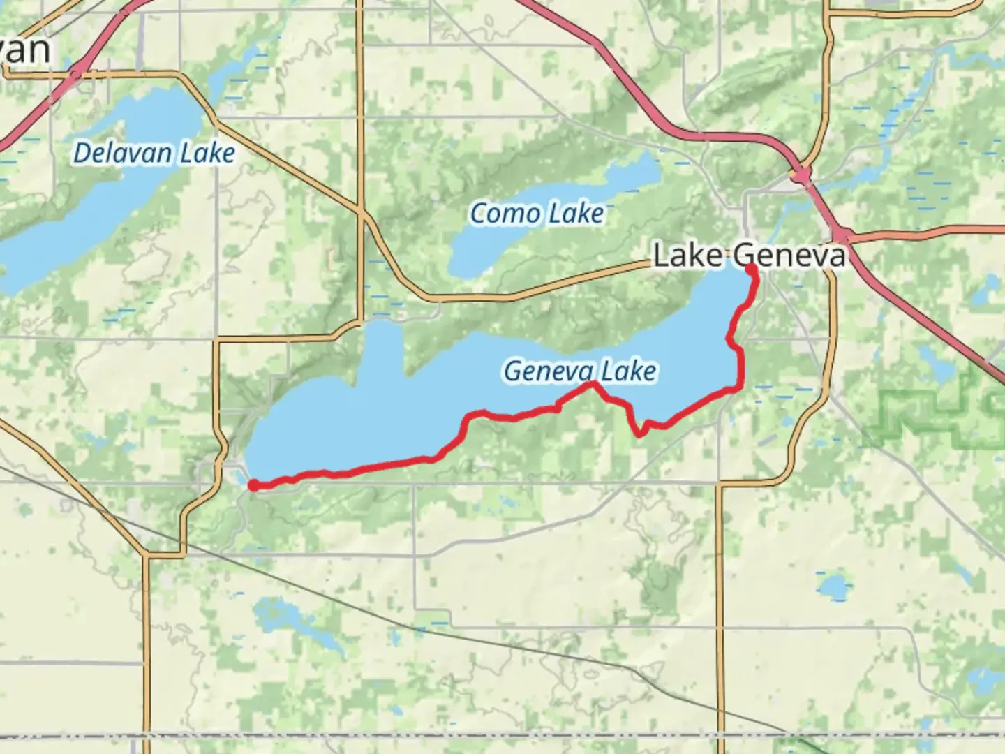 An image depicting the trail Lake Geneva Shore Path and its surrounding area.