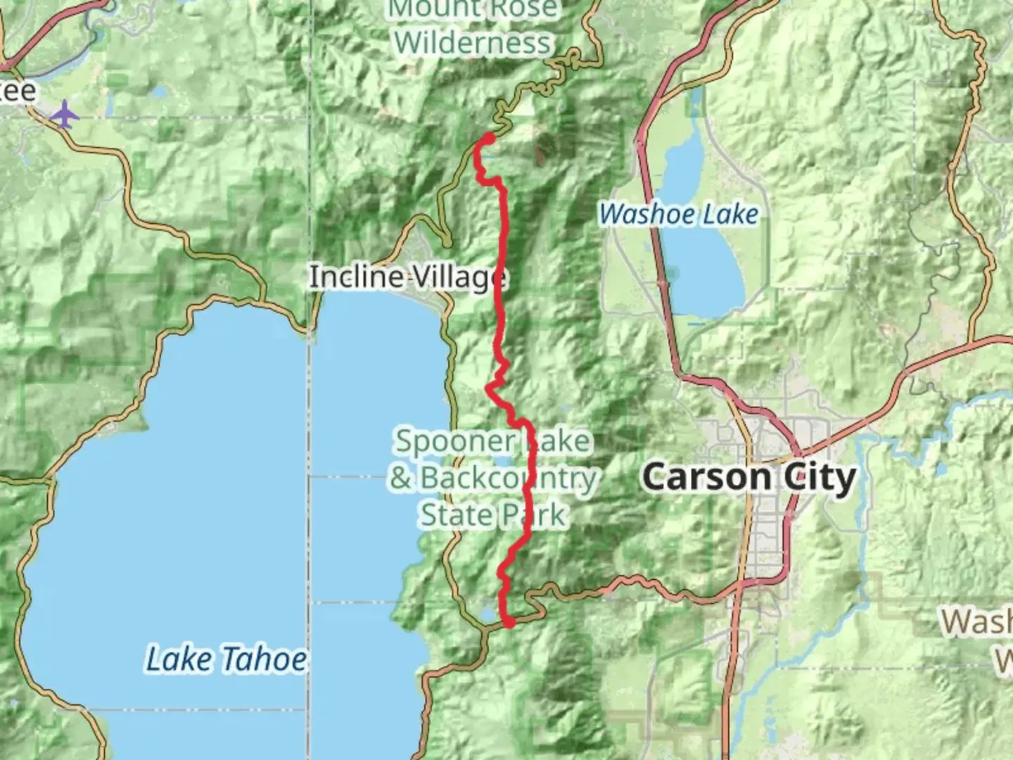 An image depicting the trail Marlette Peak and Herlan Peak via ADT and its surrounding area.