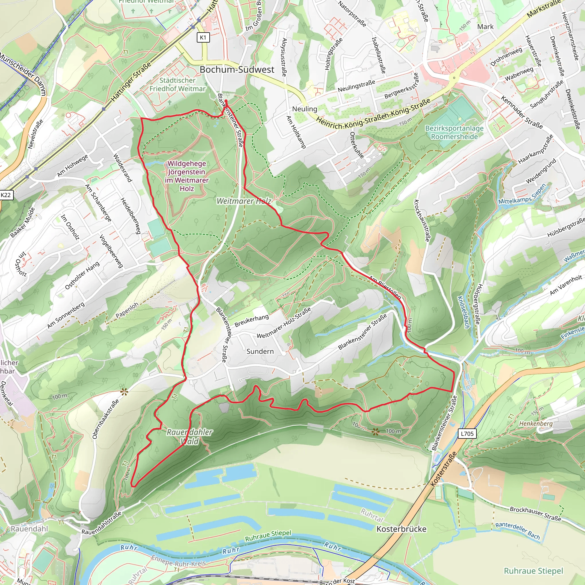 Weitmarer Holz and Rauendahler Wald viaRaute Katzenstein Gysenberg mobile static map