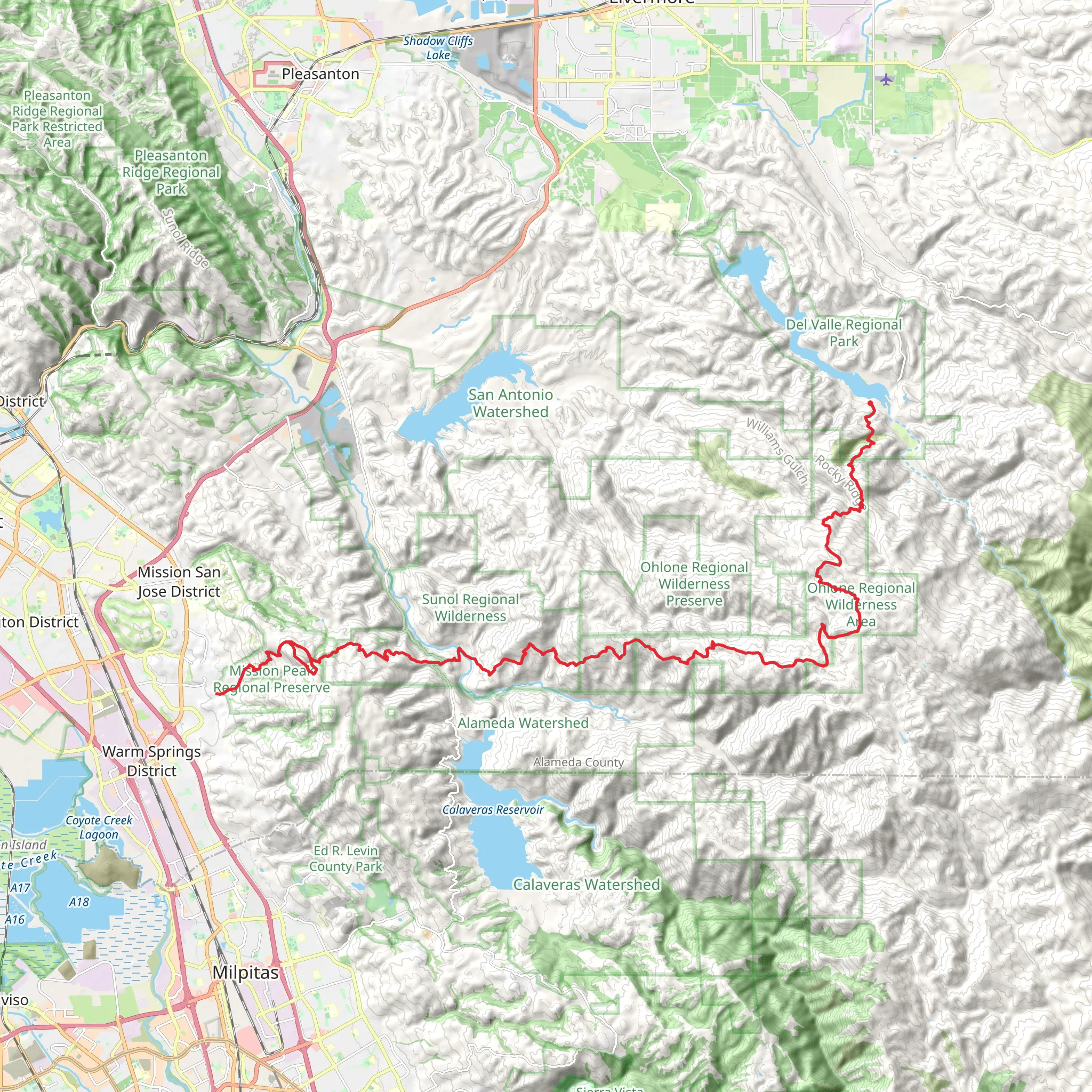 The Ohlone Wilderness Trail mobile static map