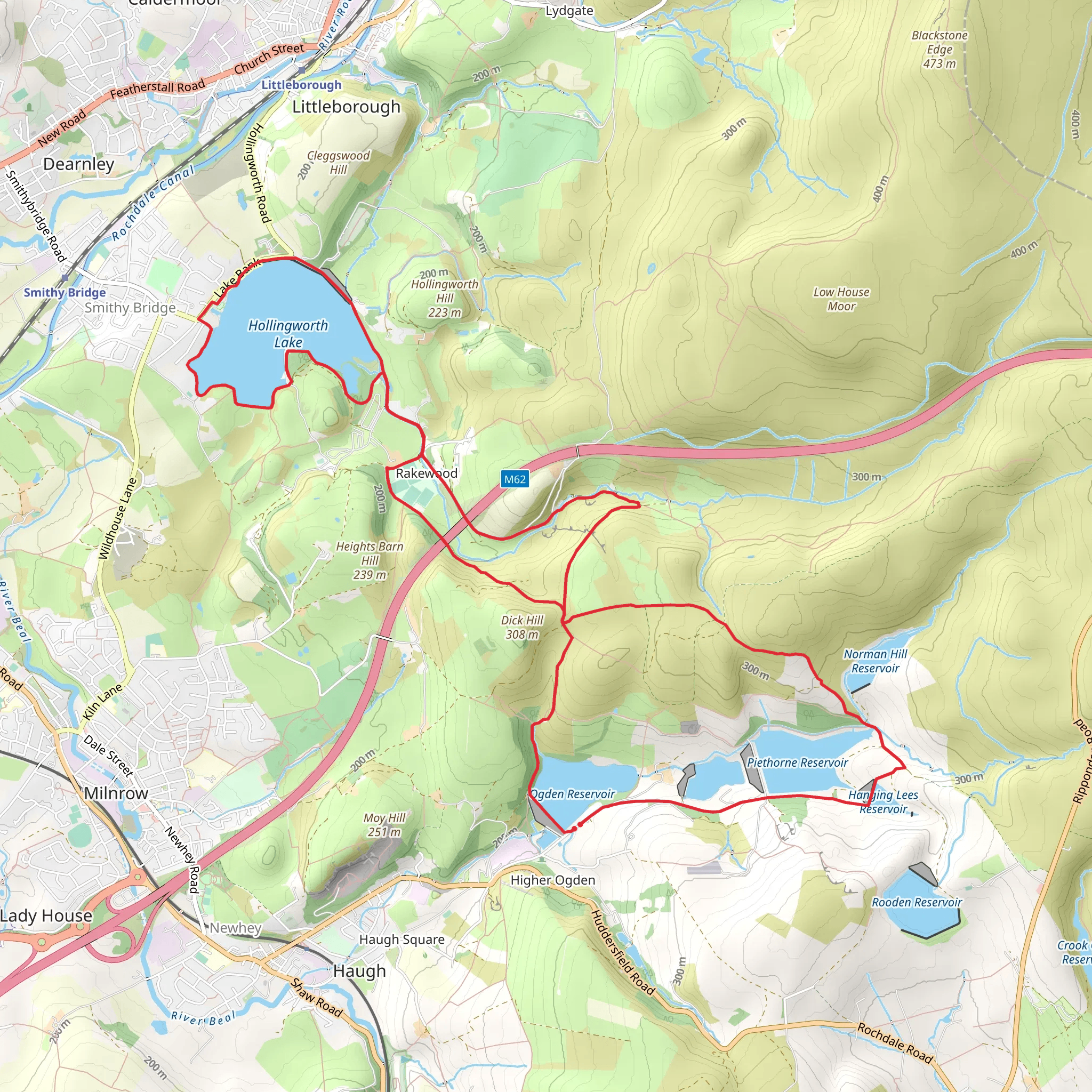 Ogden Reservoir, Hollingworth Lake and Piethorne Reservoir Loop mobile static map