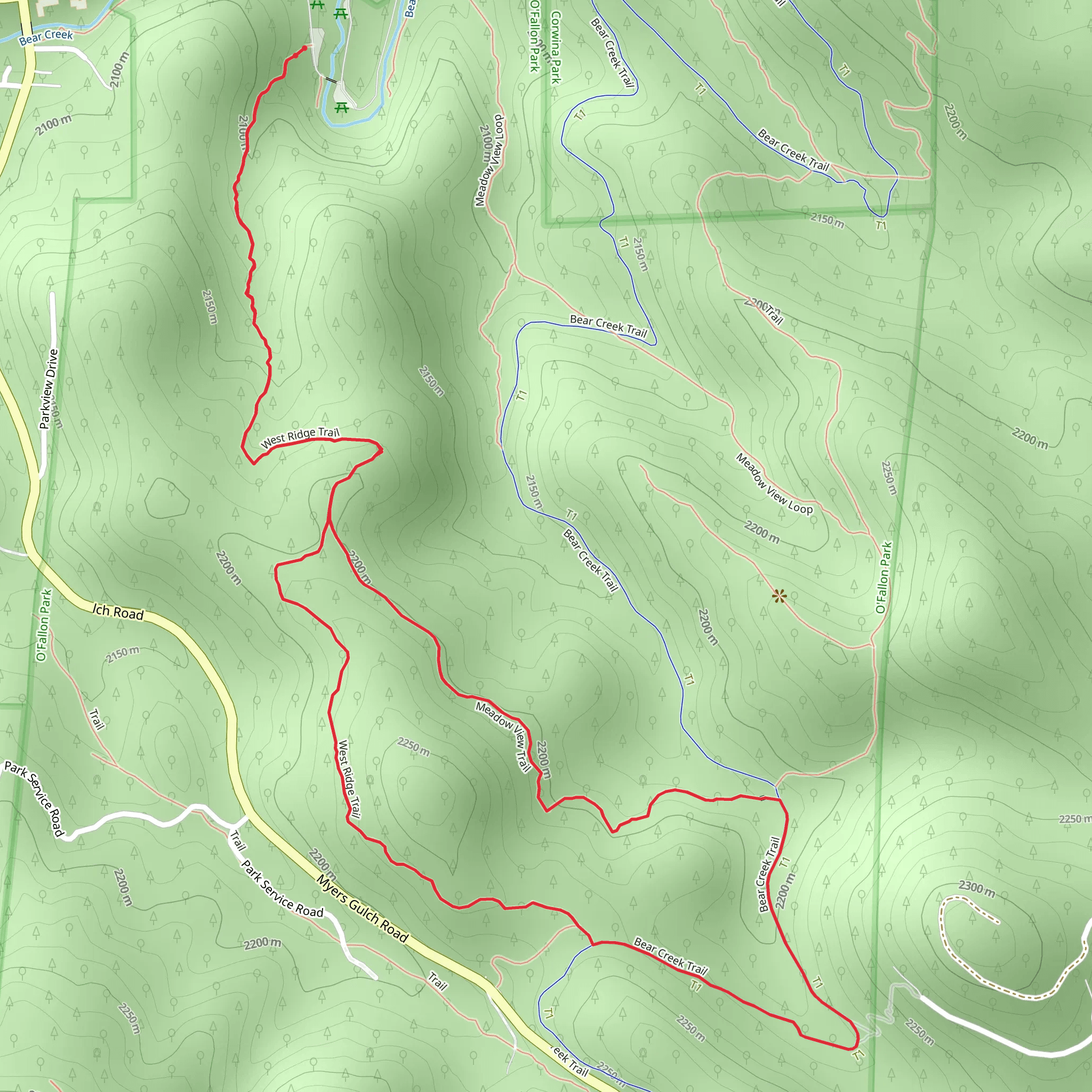 West Ridge Trail , Meadow View Trail and Bear Creek Trail Loop mobile static map