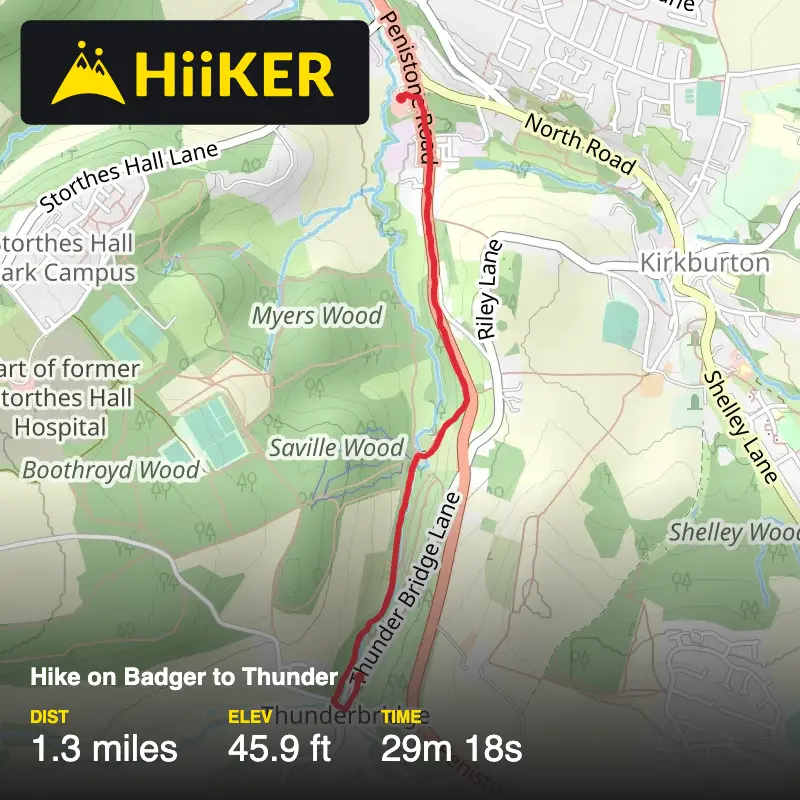 A map preview of the recording Hike on Badger to Thunder.
