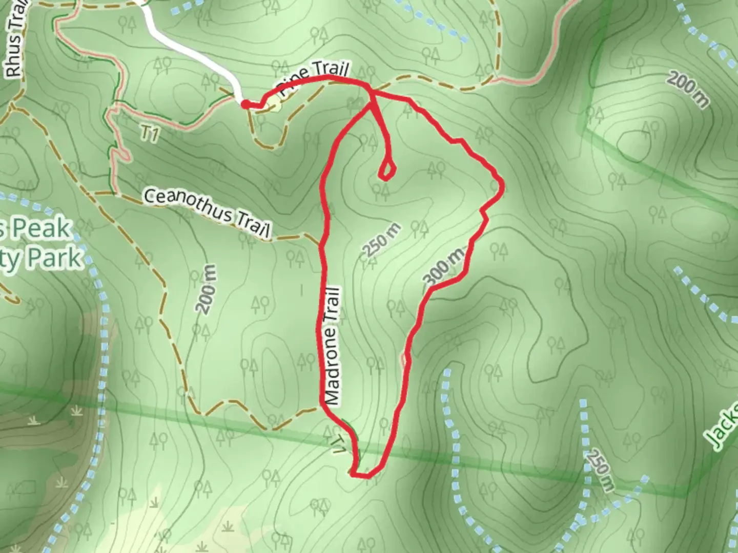 An image depicting the trail Earl Moser Trail, Madrone Trail and Hidden Meadow Trail Loop and its surrounding area.