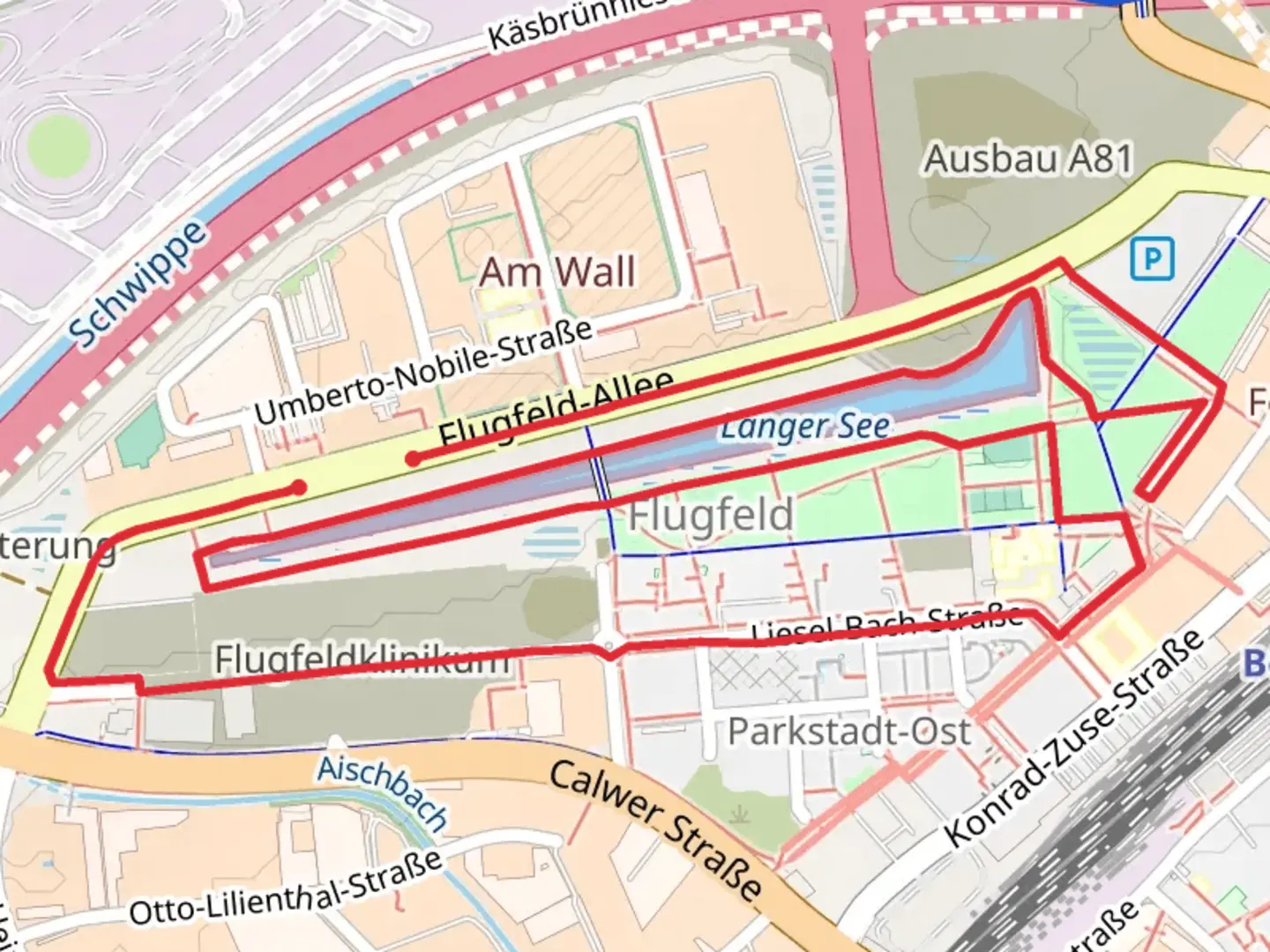 An image depicting the trail Langer See Loop via Stelenweg and its surrounding area.