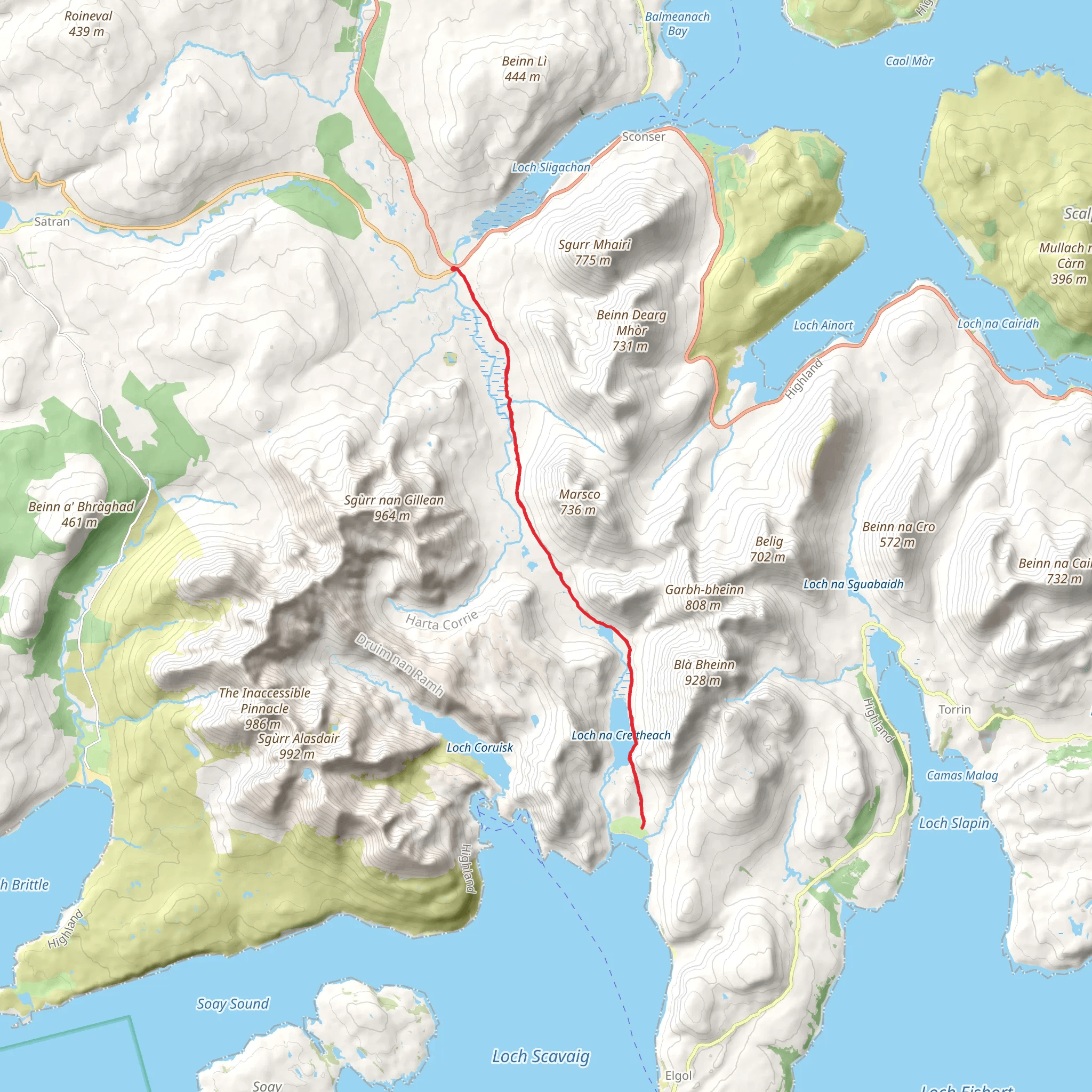 Glen Sligachan via Loch na Creitheach mobile static map