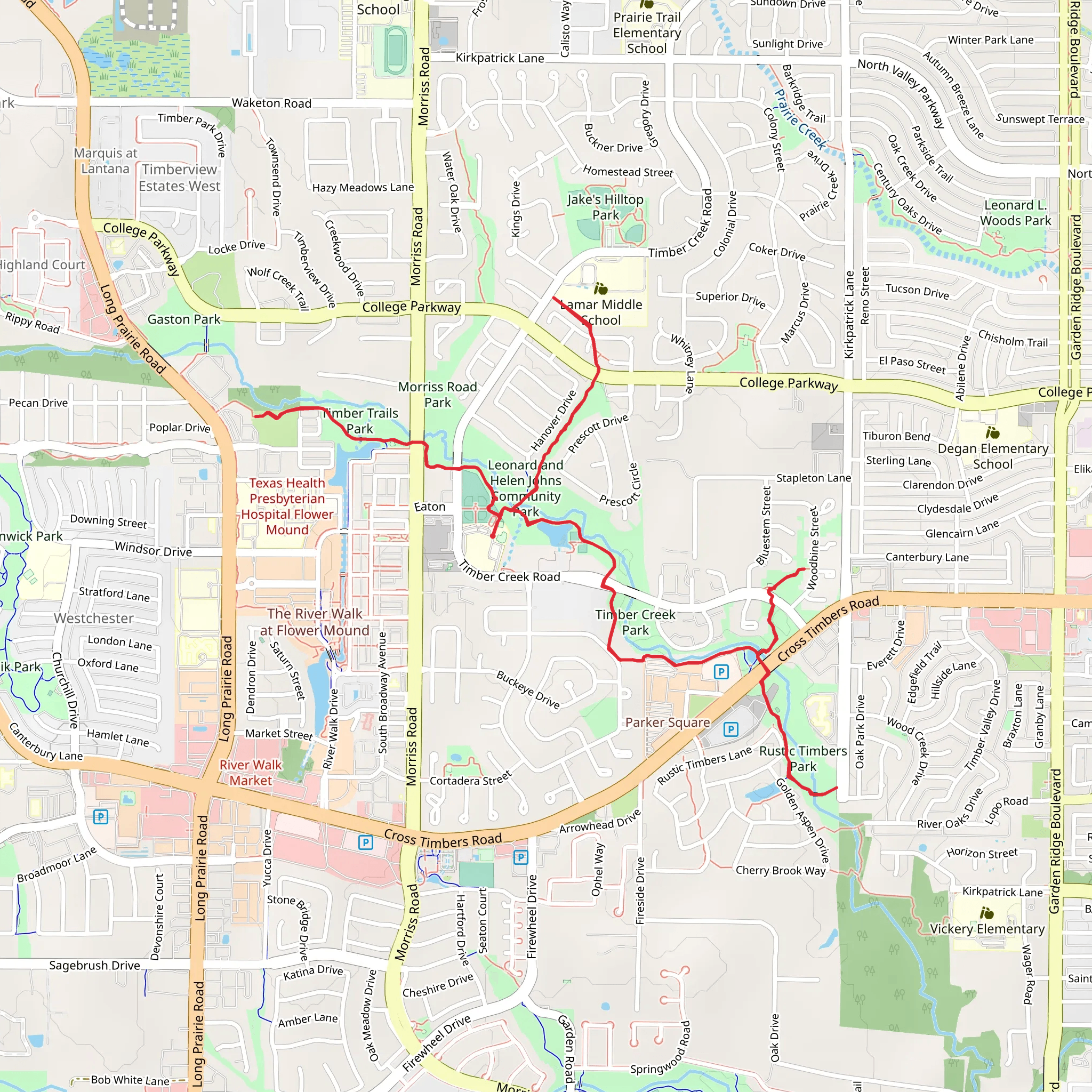 Walk along Timber creek from Leonard Johns Park mobile static map