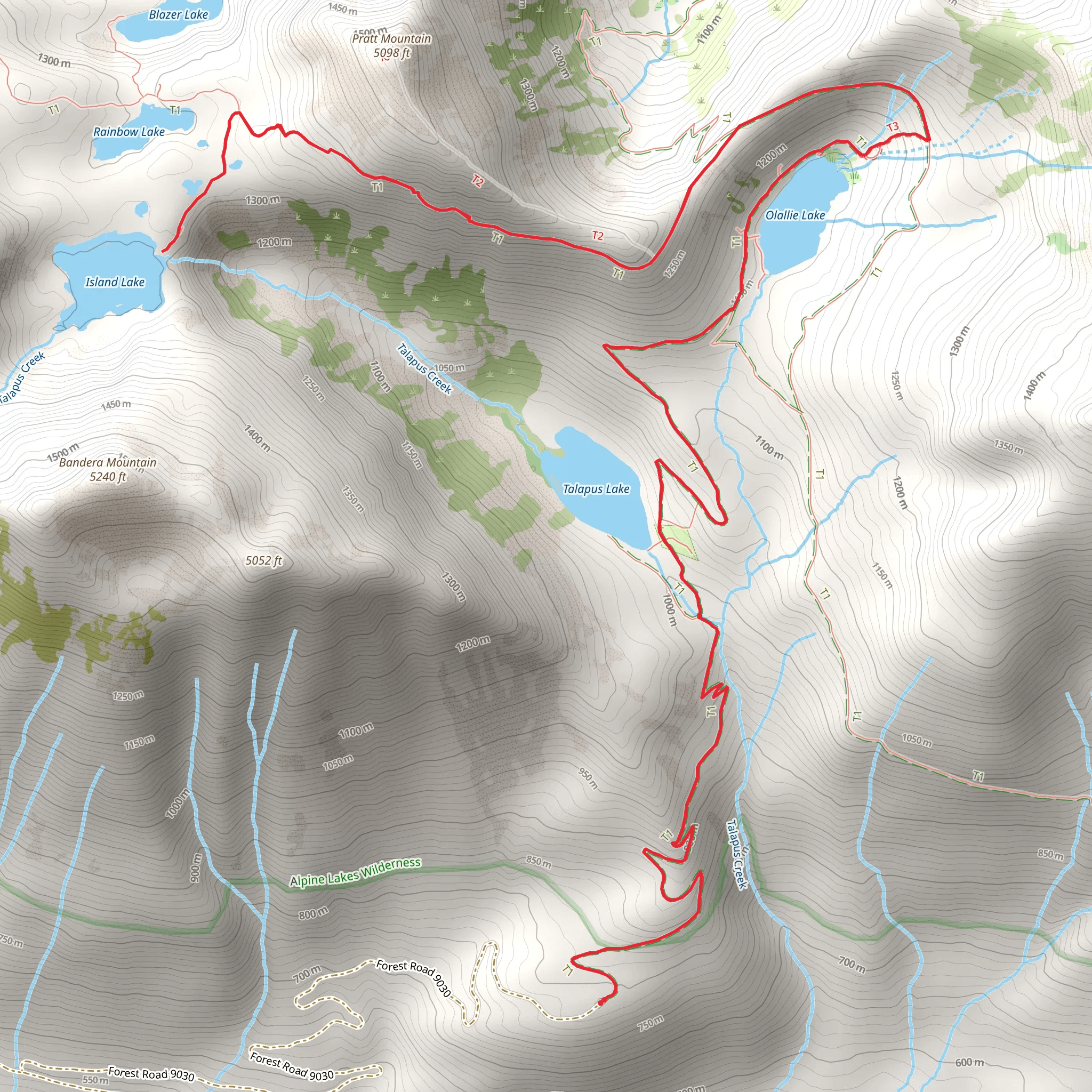 Talapus Lake Trail and Island Lake trail mobile static map